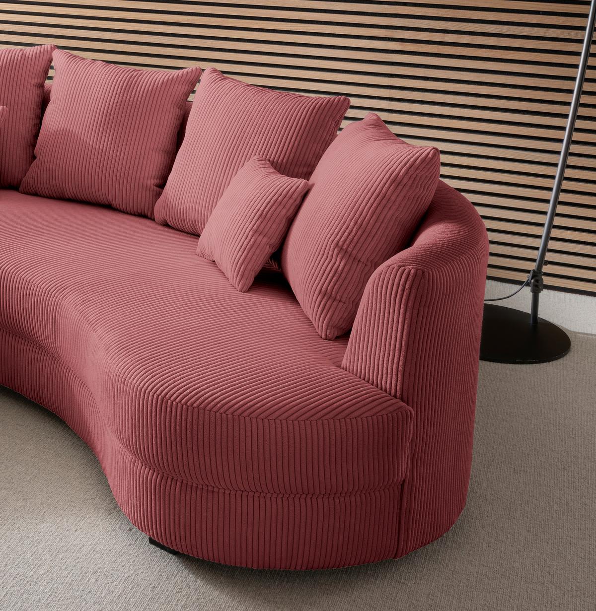 Wohnlandschaft Limoncello m. Hocker ca. 160x300 cm Koralle - Koralle/Schwarz, Design, Kunststoff/Textil (160/300cm) - Livetastic