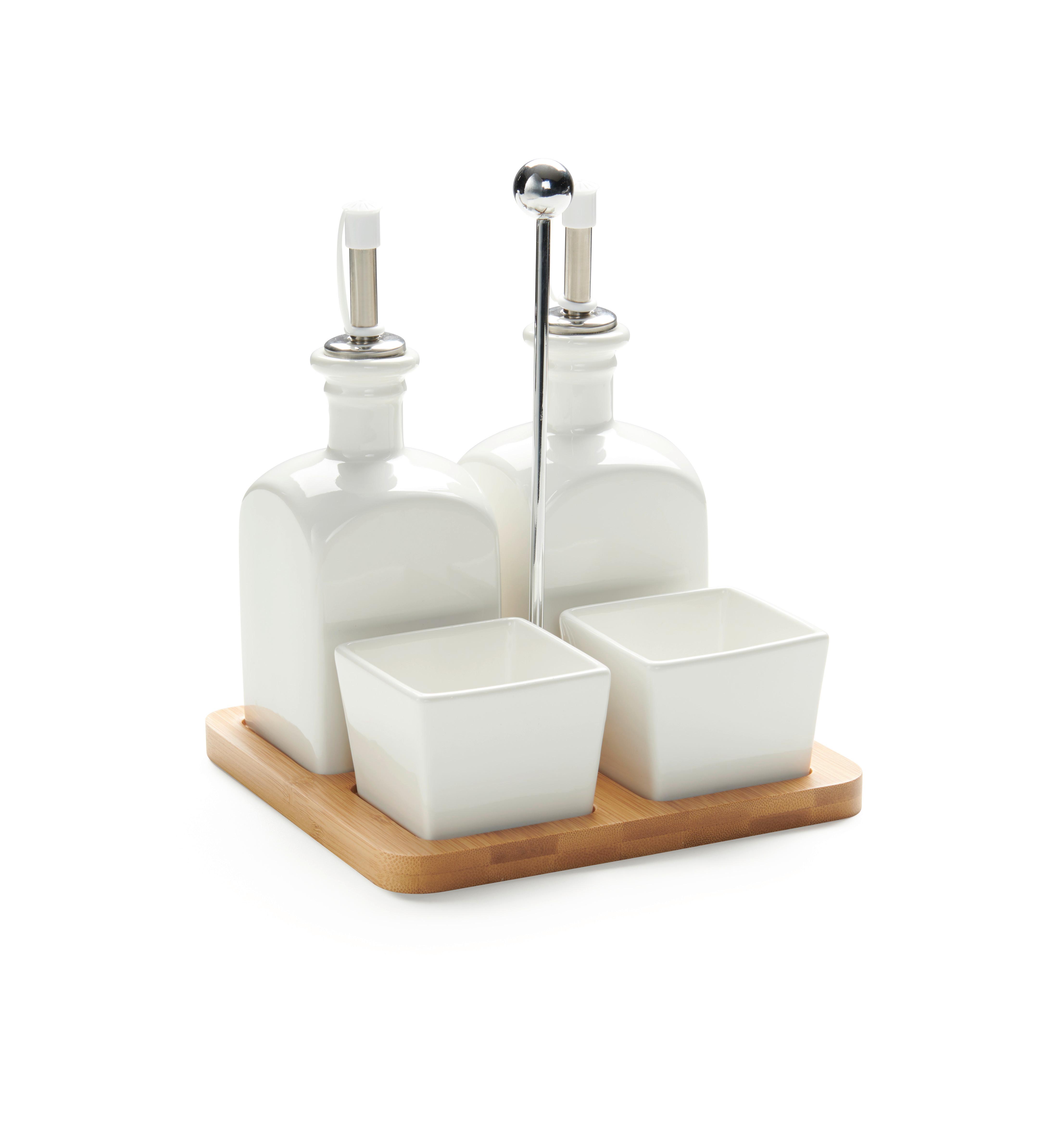 Menage-Set Tapas Olives Weiss, 5-teilig - Weiss, Modern, Holz/Keramik (16,5/16,5/21cm) - Mömax