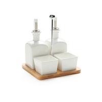 Menage-Set Tapas Olives Weiß, 5-teilig - Weiß, MODERN, Holz/Keramik (16,5/16,5/21cm) - Mömax