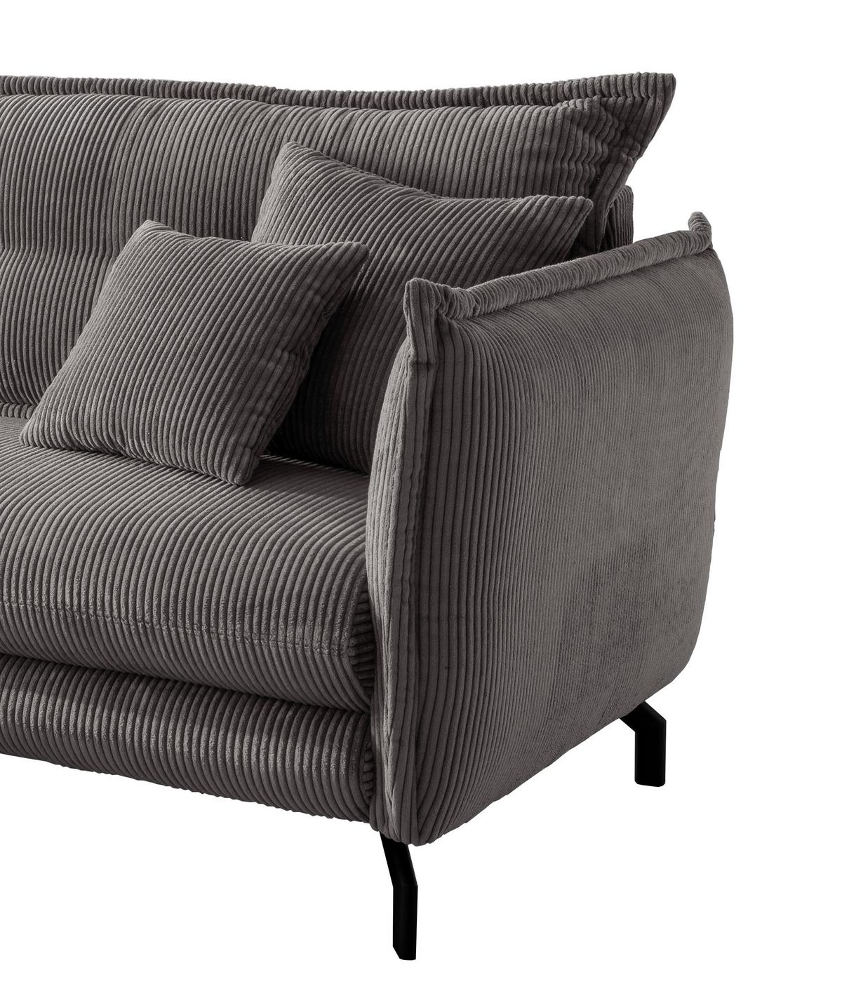 Wohnlandschaft Lava Grau Cord - Schwarz/Grau, MODERN, Textil/Metall (180/255cm) - Livetastic
