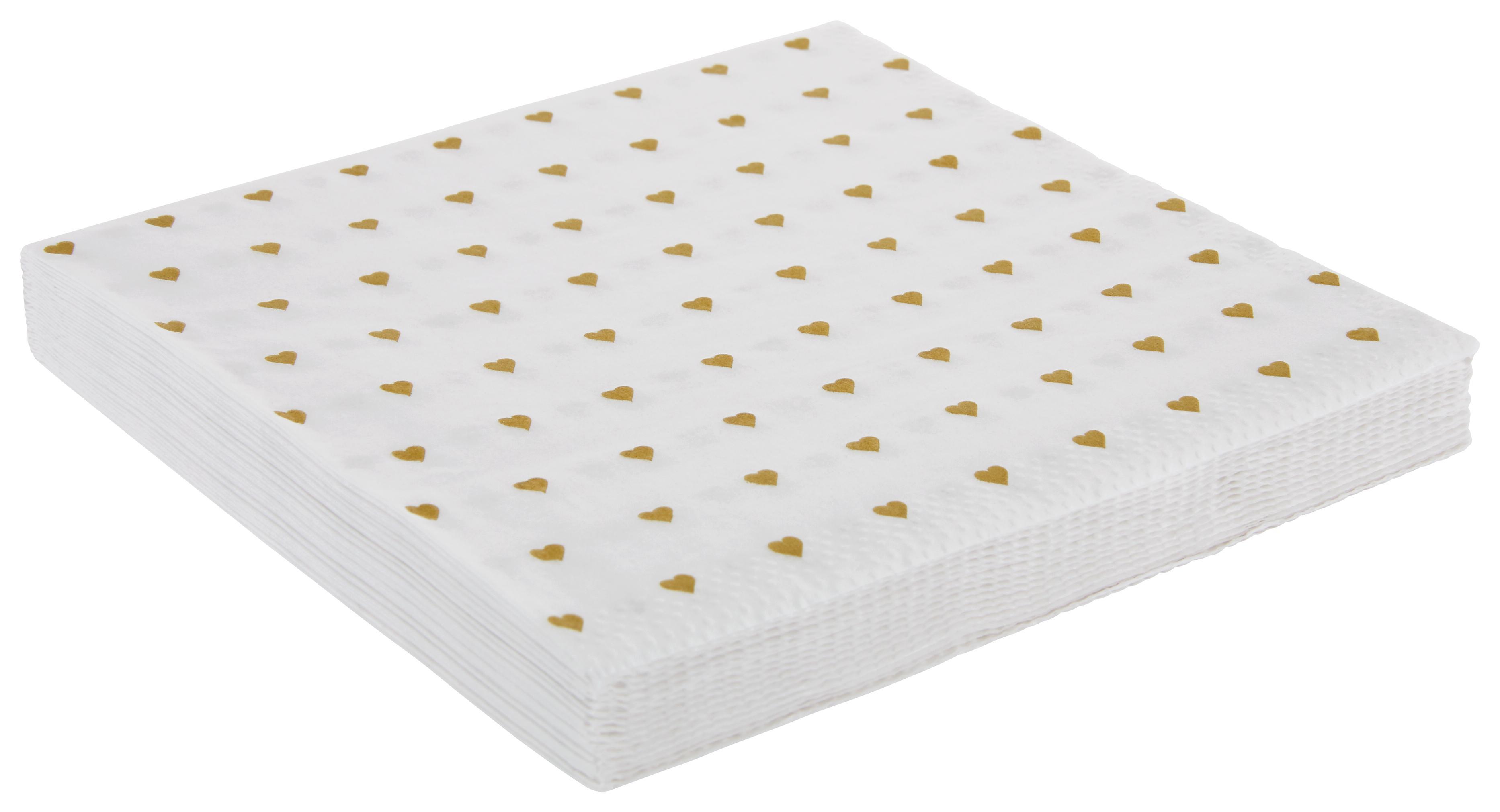 Serviette Heart Weiß - Goldfarben/Weiß, Papier (33/33cm)