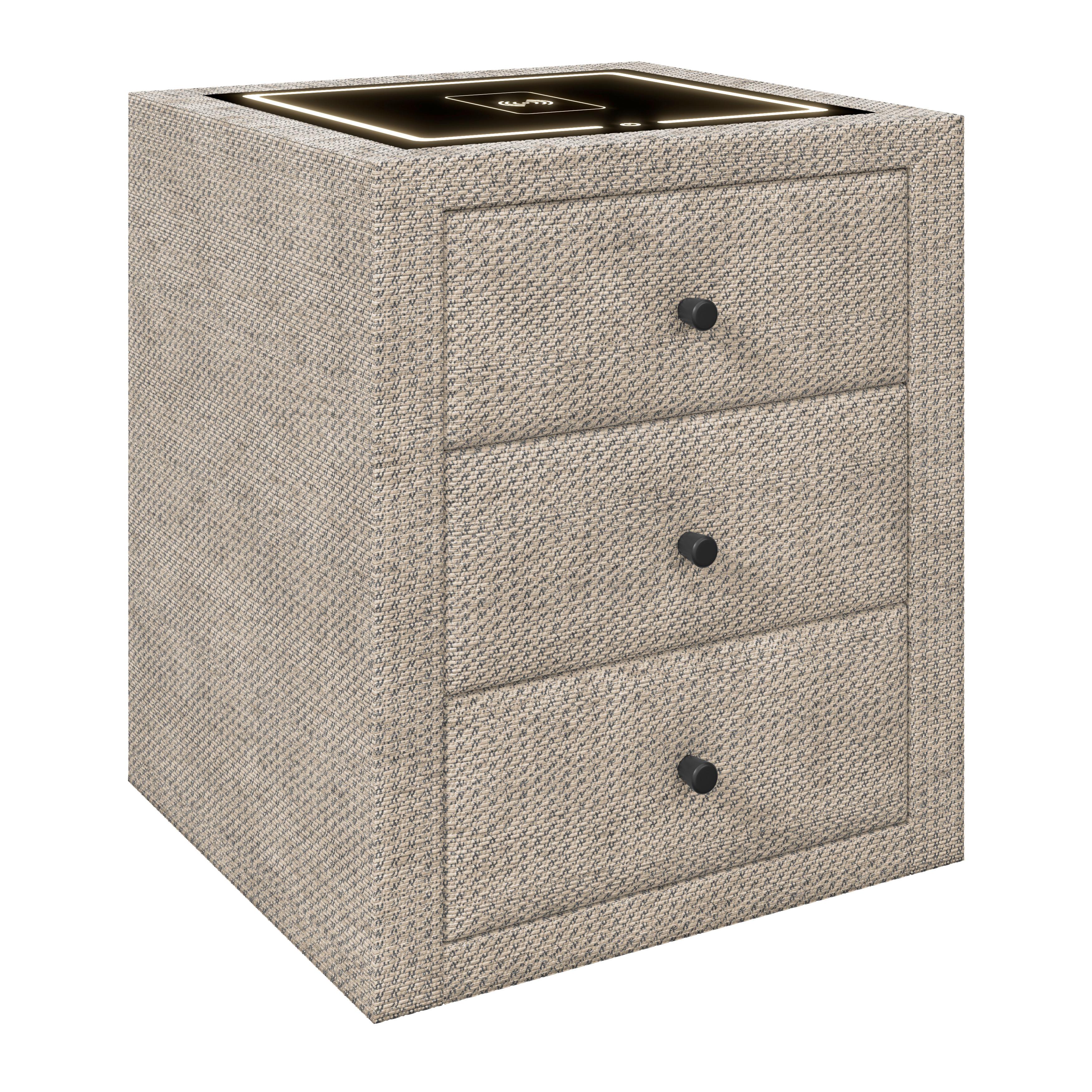 Noćni Stočić Brisbane Ii - bež/crna, Trendi, staklo/tekstil (49,5/56,5/46cm) - Premium Living