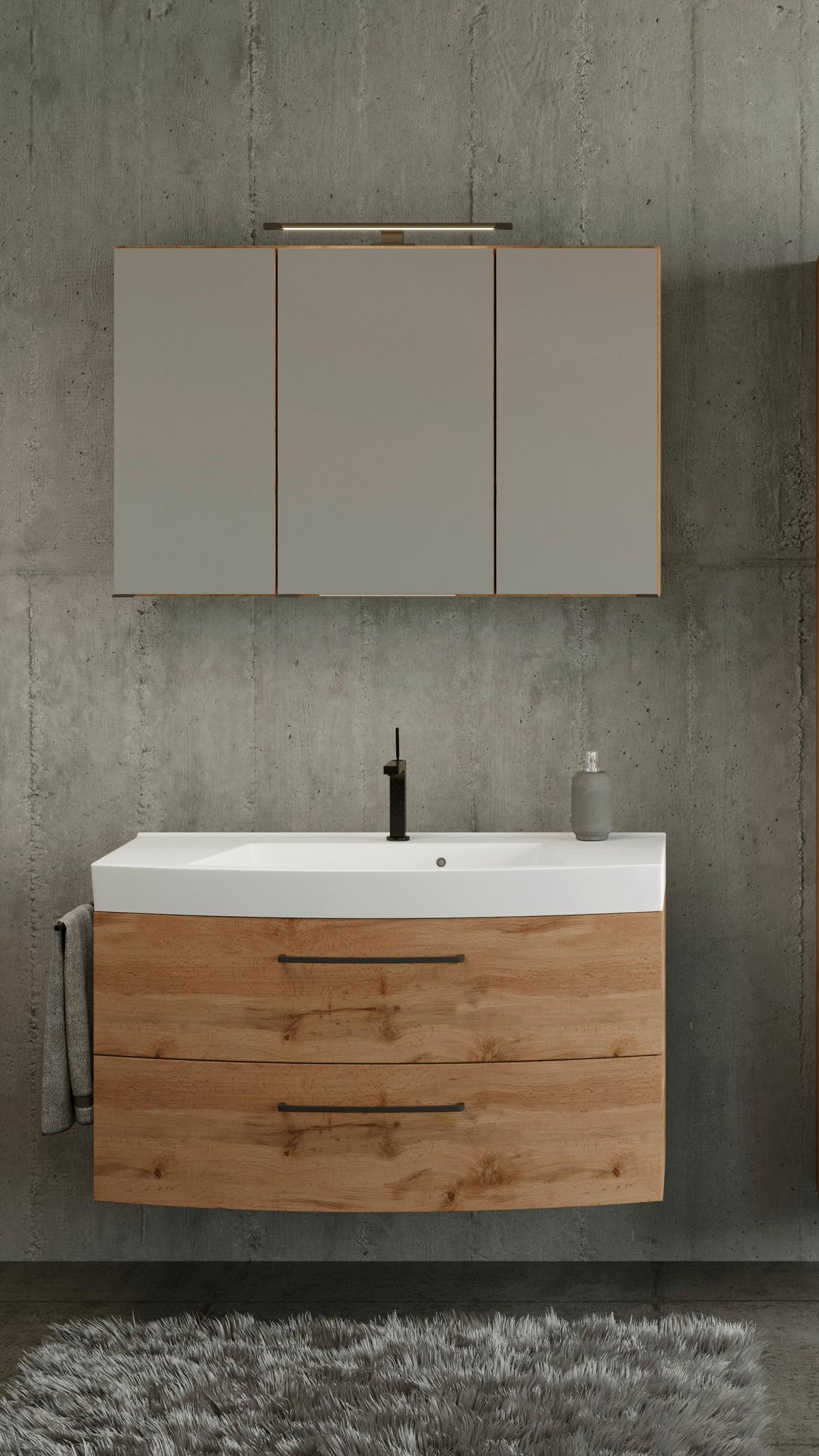 Badezimmer Manchester 2-tlg. ca. 100 cm Weiß - Eichefarben/Weiß, MODERN, Keramik/Holzwerkstoff (100cm) - Held