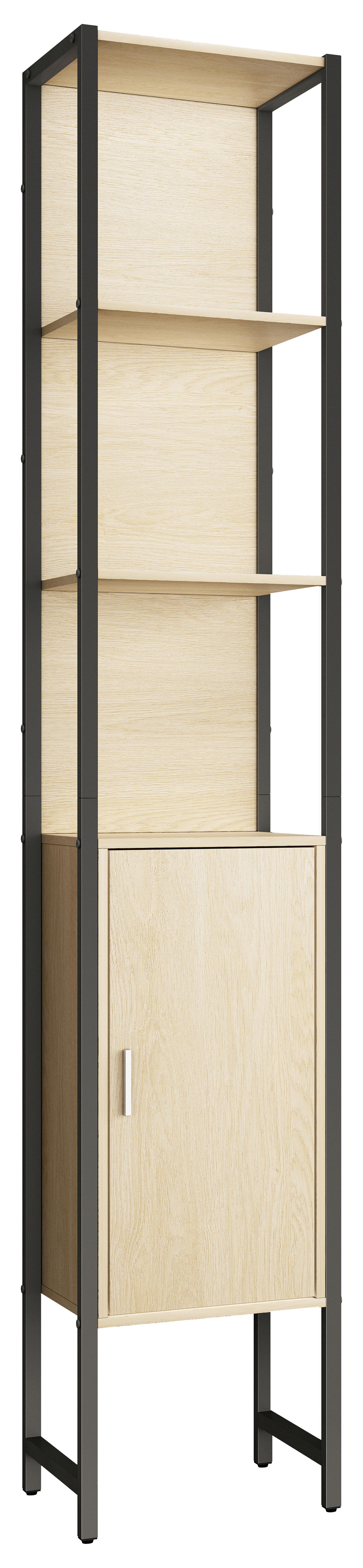 Hochschrank Edino ca. 33x185 cm Eiche/Schwarz - Honigeiche/Silberfarben, MODERN, Holzwerkstoff/Metall (33/185/30cm) - MID.YOU