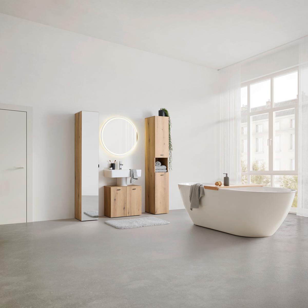 Hochschrank Basix Eichefarben ca. 30x185x39,6cm - Eichefarben/Schwarz, Basics, Glas/Holzwerkstoff (30/185/39,6cm) - Mömax