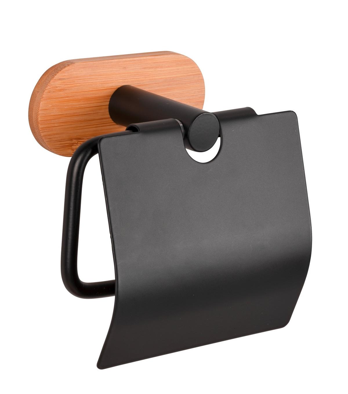Toilettenpapierhalter in Schwarz - Schwarz/Naturfarben, MODERN, Holz/Metall (13,5/12/7cm) - Mömax