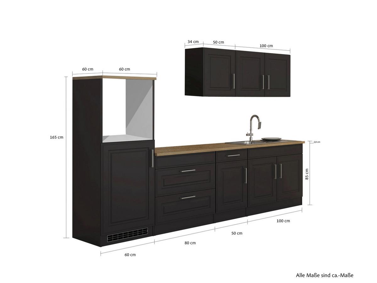 Küchenleerblock Rom o. Geräte Eichefarben/Graphitfarben - Graphitfarben/Alufarben, MODERN, Holzwerkstoff/Metall (290cm) - Held