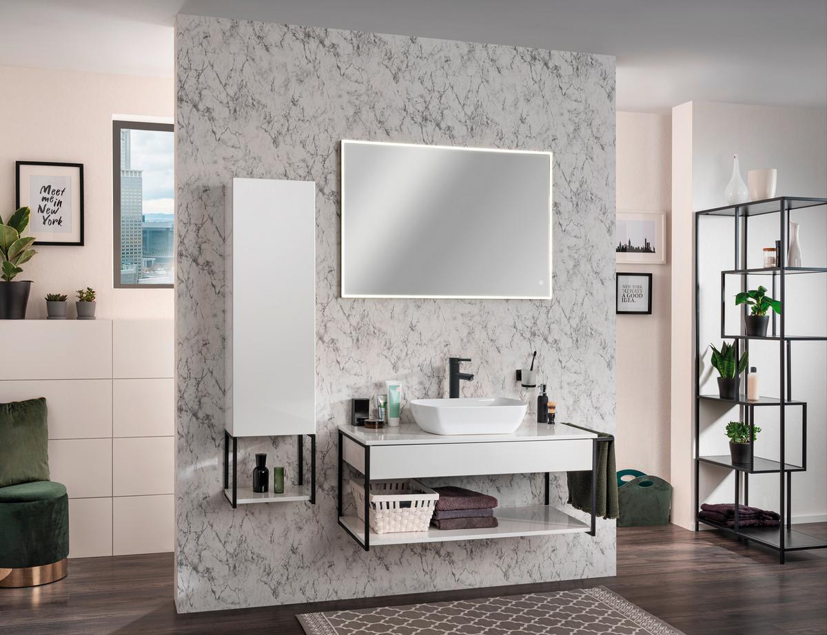 Waschtischunterschrank "New Yo rk" Weiß B: 108 cm hängend - MODERN, Holzwerkstoff/Metall (107,5/43,5/47,5cm) - MID.YOU