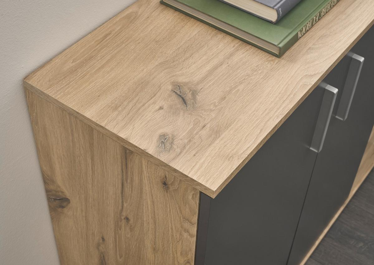 Široka Komoda Bc 1040, Barva Hrasta, Siva - srebrne barve/siva, Design, umetna masa/leseni material (160/84/35cm) - MID.YOU