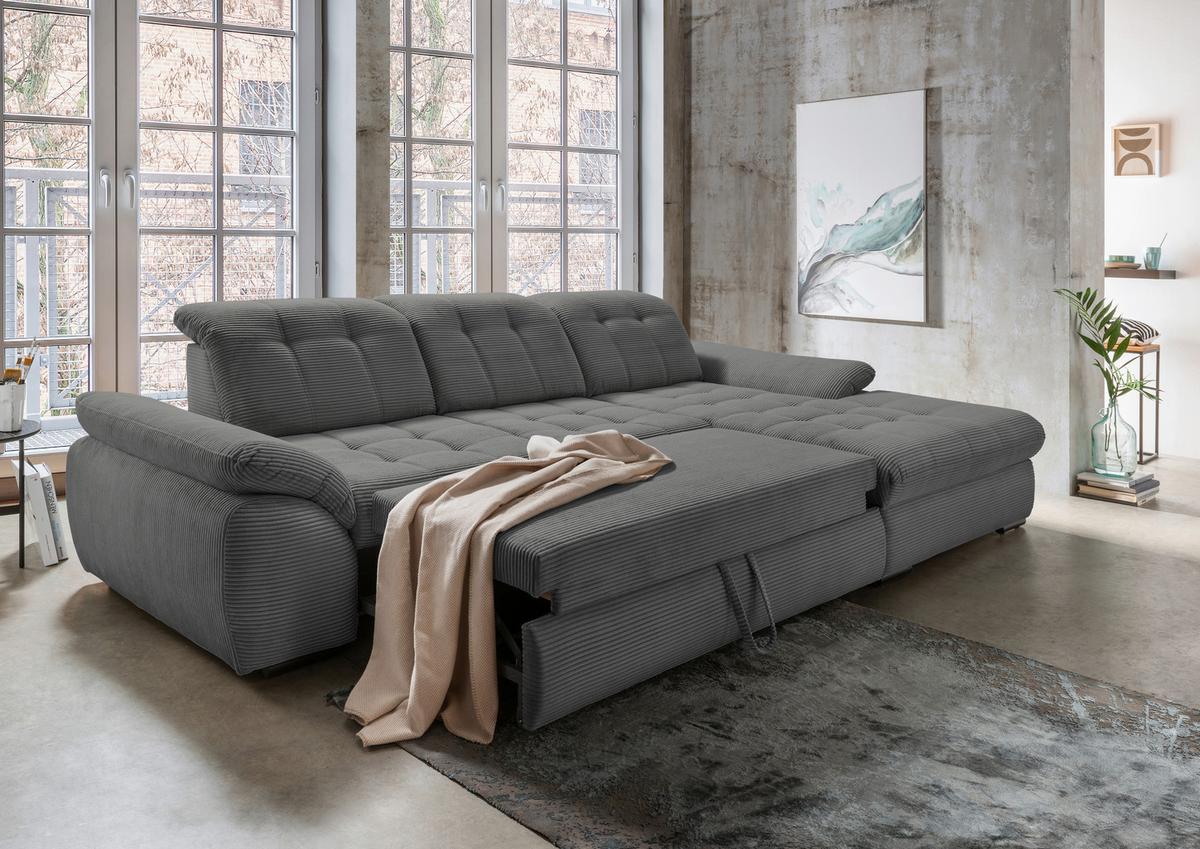 Ecksofa mit Bettkasten Rigatti ca. 314x184 cm Grau - Schwarz/Grau, MODERN, Textil/Metall (314/184cm) - Livetastic