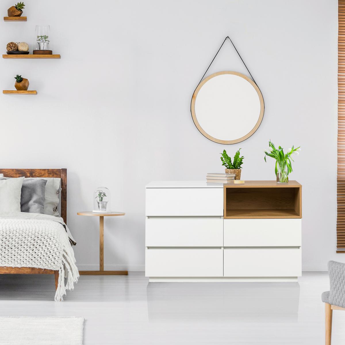Široka Komoda Melmo, Bela, Barva Hrasta - barve hrasta/bela, Moderno, leseni material (120/76/40cm) - MID.YOU