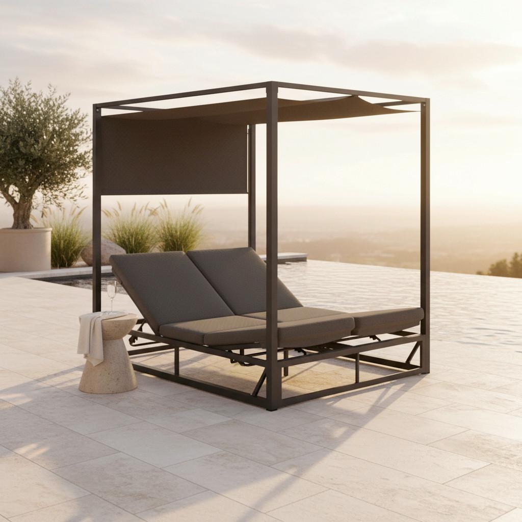 Sonnenliege Aviva Dunkelgrau wetterfest - Dunkelgrau, Modern, Textil/Metall (148/196/200cm) - Bessagi Garden