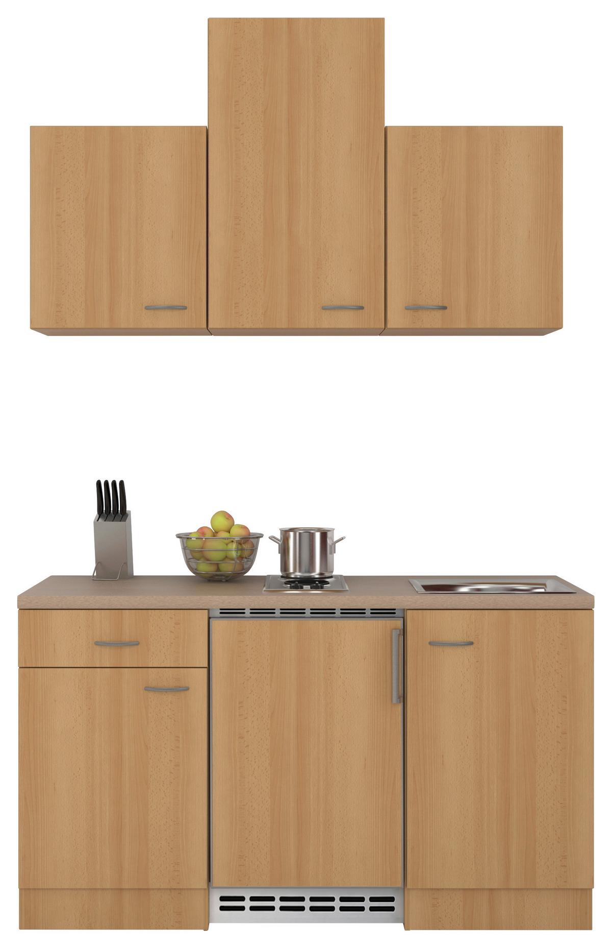 Miniküche Nano m. Geräten B: ca. 150cm Buchefarben - Edelstahlfarben/Beige, MODERN, Holzwerkstoff/Kunststoff (150cm) - FlexWell
