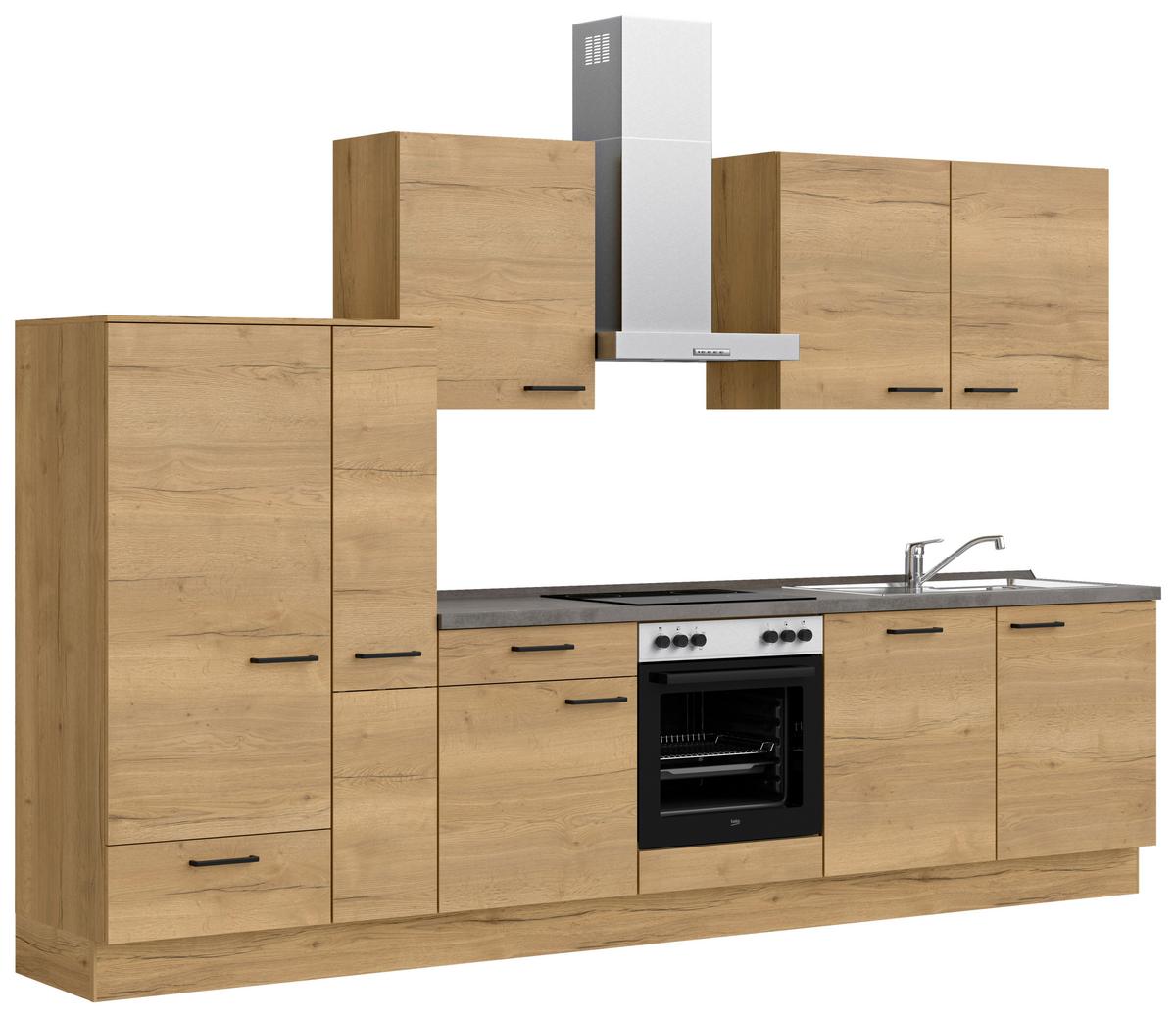 Küchenblock Structura Low m. Geräten Eiche - Schieferfarben/Eichefarben, MODERN, Holzwerkstoff/Metall (330cm) - Nobilia