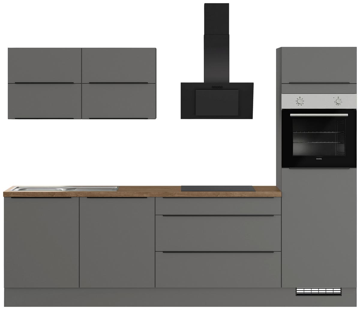 Küchenblock IBZ ohne Geräte ca. 280 cm Dunkelgrau - Eiche dunkel/Graphitfarben, Design, Holzwerkstoff/Metall (280cm) - Impuls