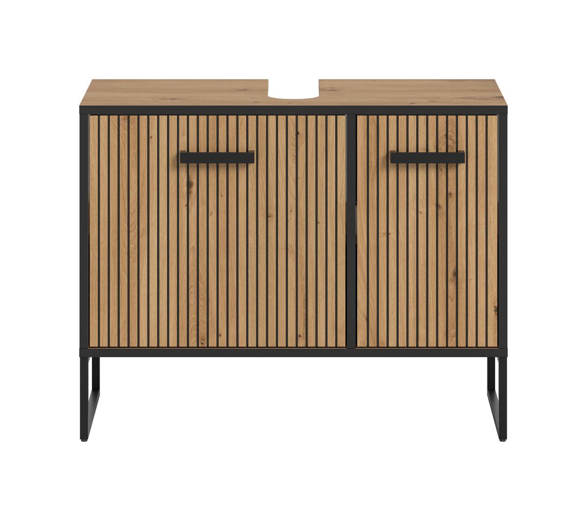 Waschbeckenunterschrank Bagno Eiche Artisan/Schwarz - Schwarz/Eiche Artisan, Trend, Holzwerkstoff/Kunststoff (80/63/36cm) - MID.YOU