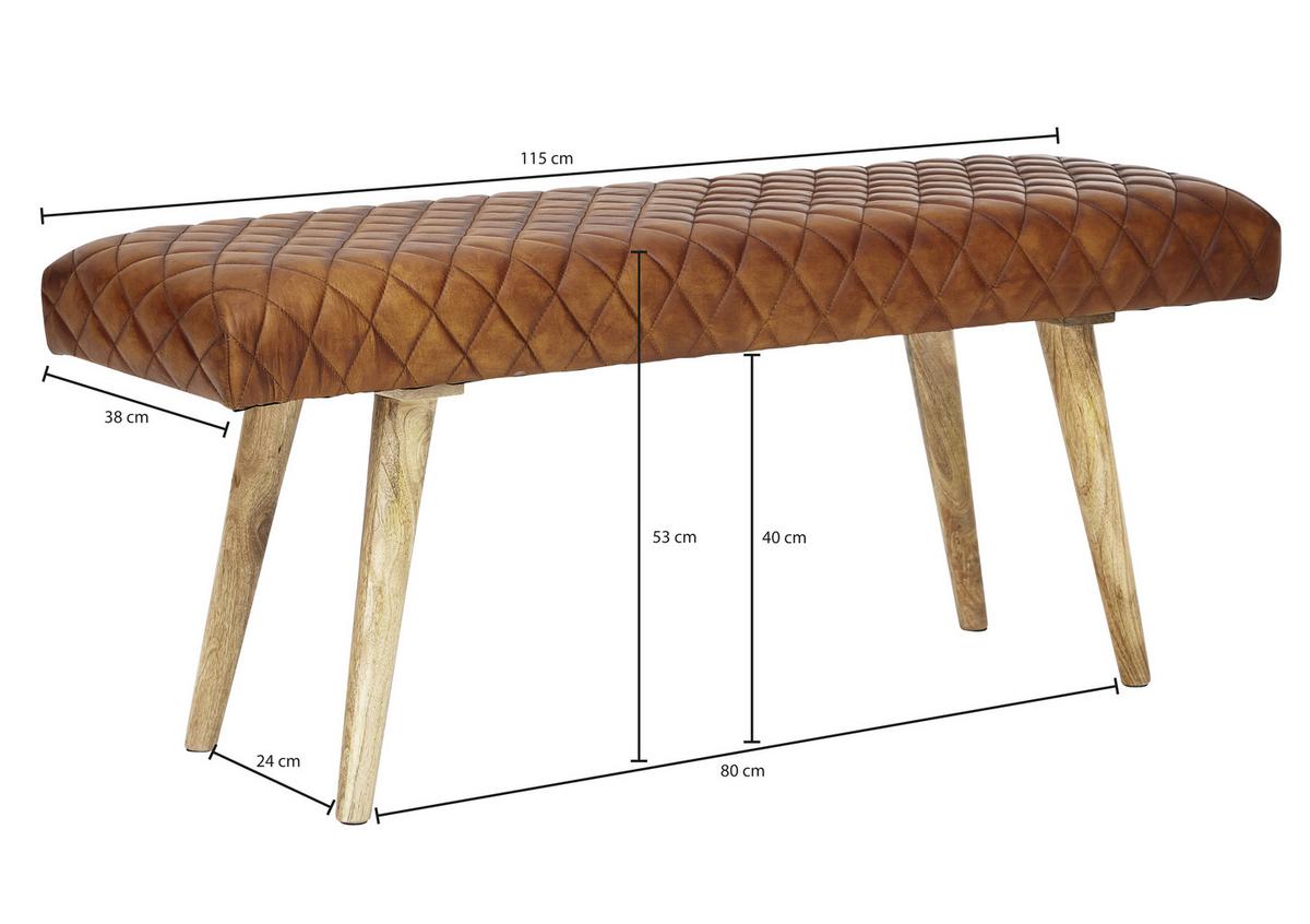 Klop Brez Naslona Sitzbank - naravne barve/rjava, Moderno, les/usnje (115/53/38cm) - MID.YOU