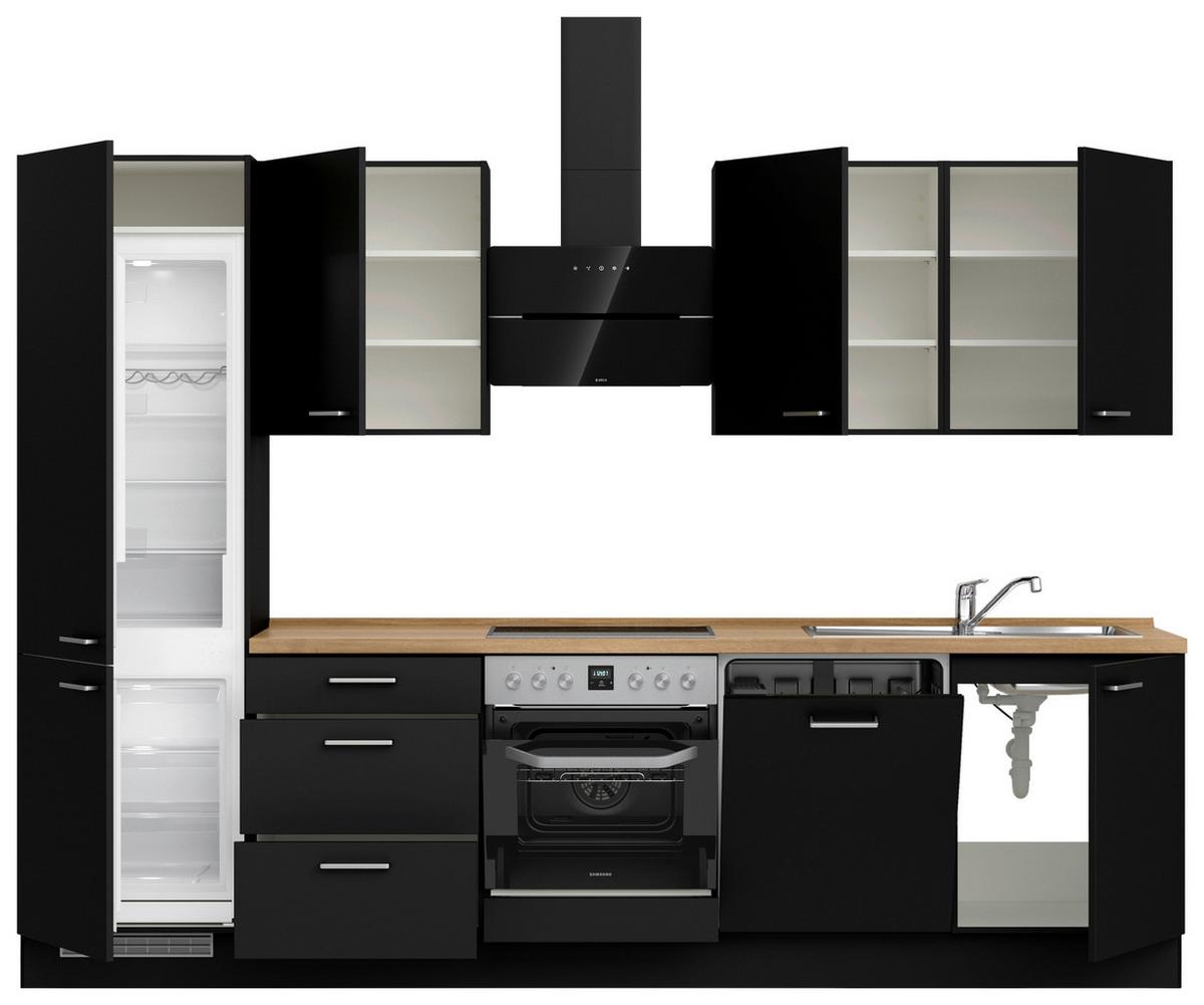 Küchenblock Touch High m. Geräten Schwarz - Edelstahlfarben/Eichefarben, MODERN, Holzwerkstoff/Metall (300cm) - Nobilia
