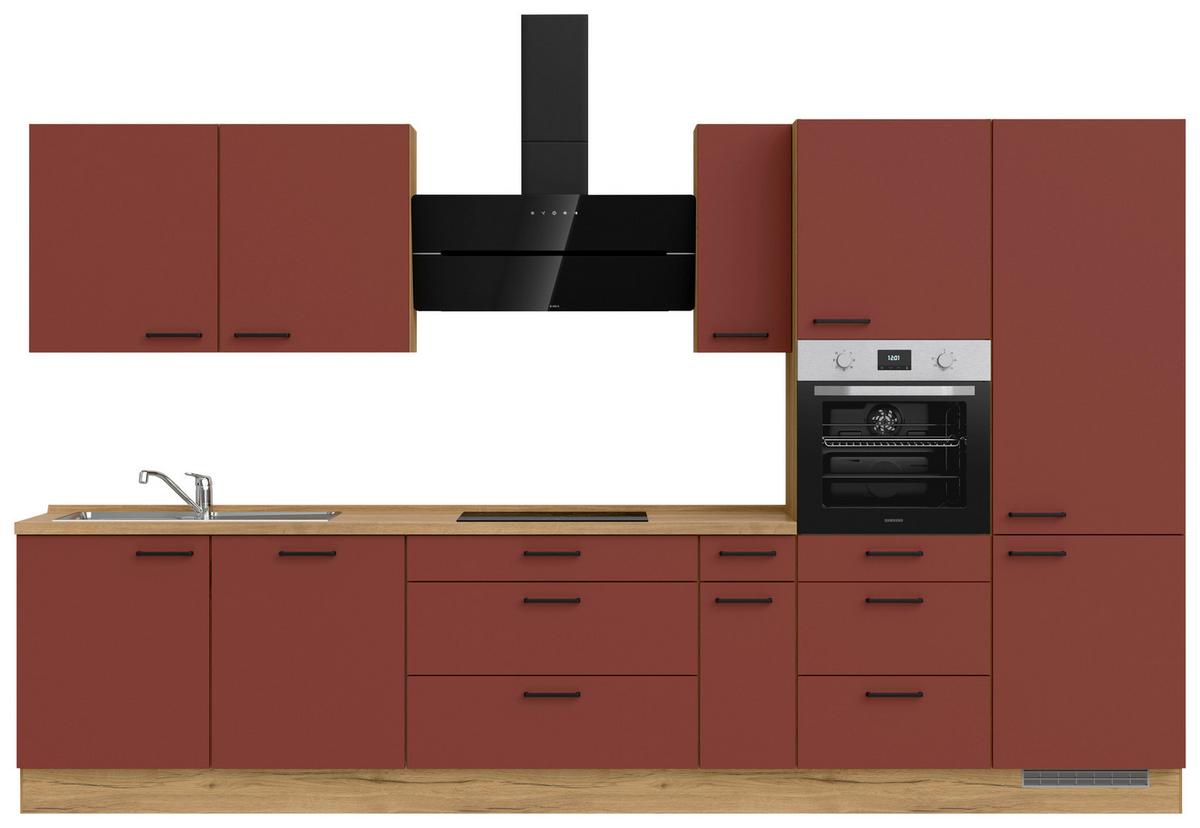 Küchenblock Easytouch High m. Geräten Dunkelrot - Eichefarben/Schwarz, MODERN, Holzwerkstoff/Metall (360cm) - Nobilia