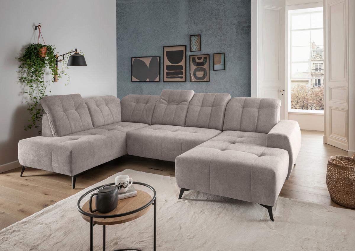 WOHNLANDSCHAFT SANO - Taupe/Schwarz, MODERN, Textil/Metall (200/337/180cm) - Livetastic