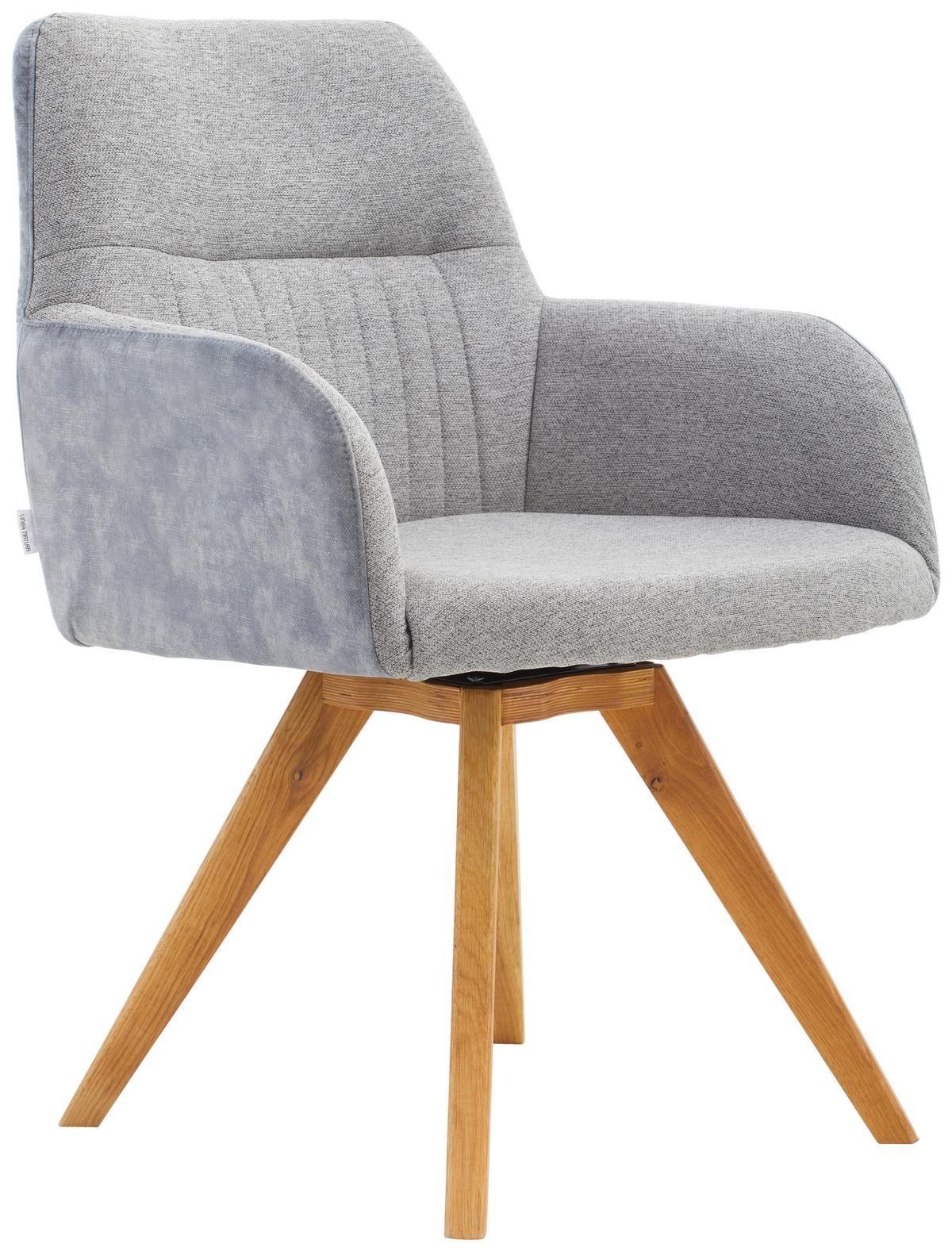 KRZESŁO Z PODŁOKIETNIKAMI VERONA - kolor dębowy/jasnoszary, Konventionell, drewno/tkanina (61/88/69cm) - Linea Natura