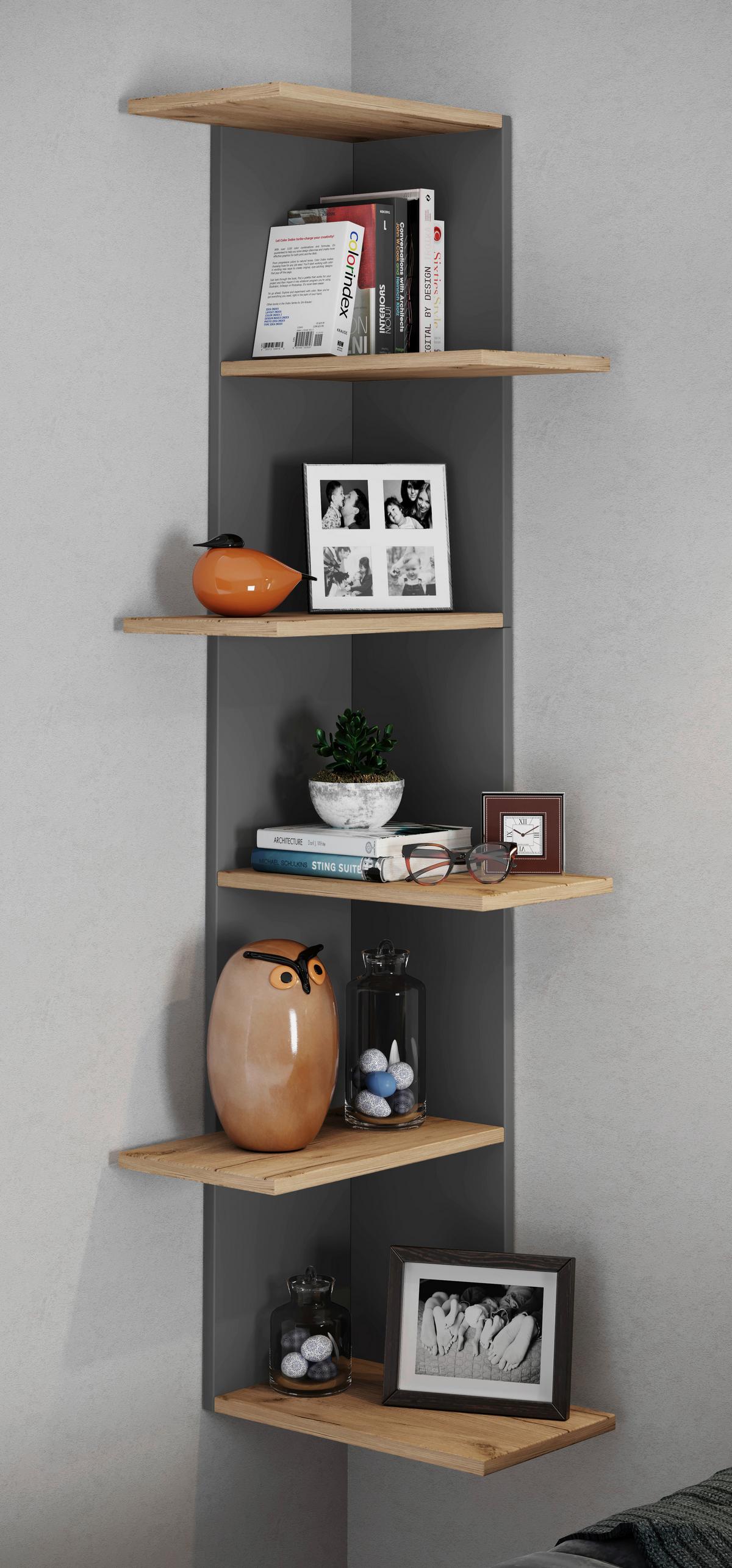 Eckregal BALOS XL Schwarz ca. 37x140x37 cm - Honigeiche/Schwarz, LIFESTYLE, Holzwerkstoff (37/140/37cm) - MID.YOU