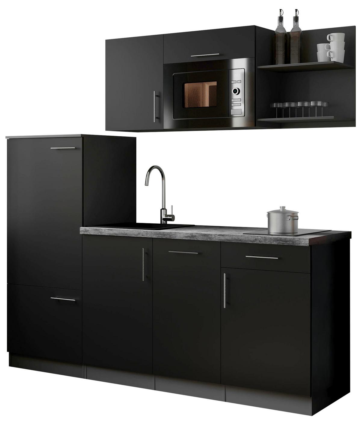Küchenblock Oliver m. Geräten Schwarz - Schwarz/Grau, Trend, Holzwerkstoff/Metall (205cm) - Respekta