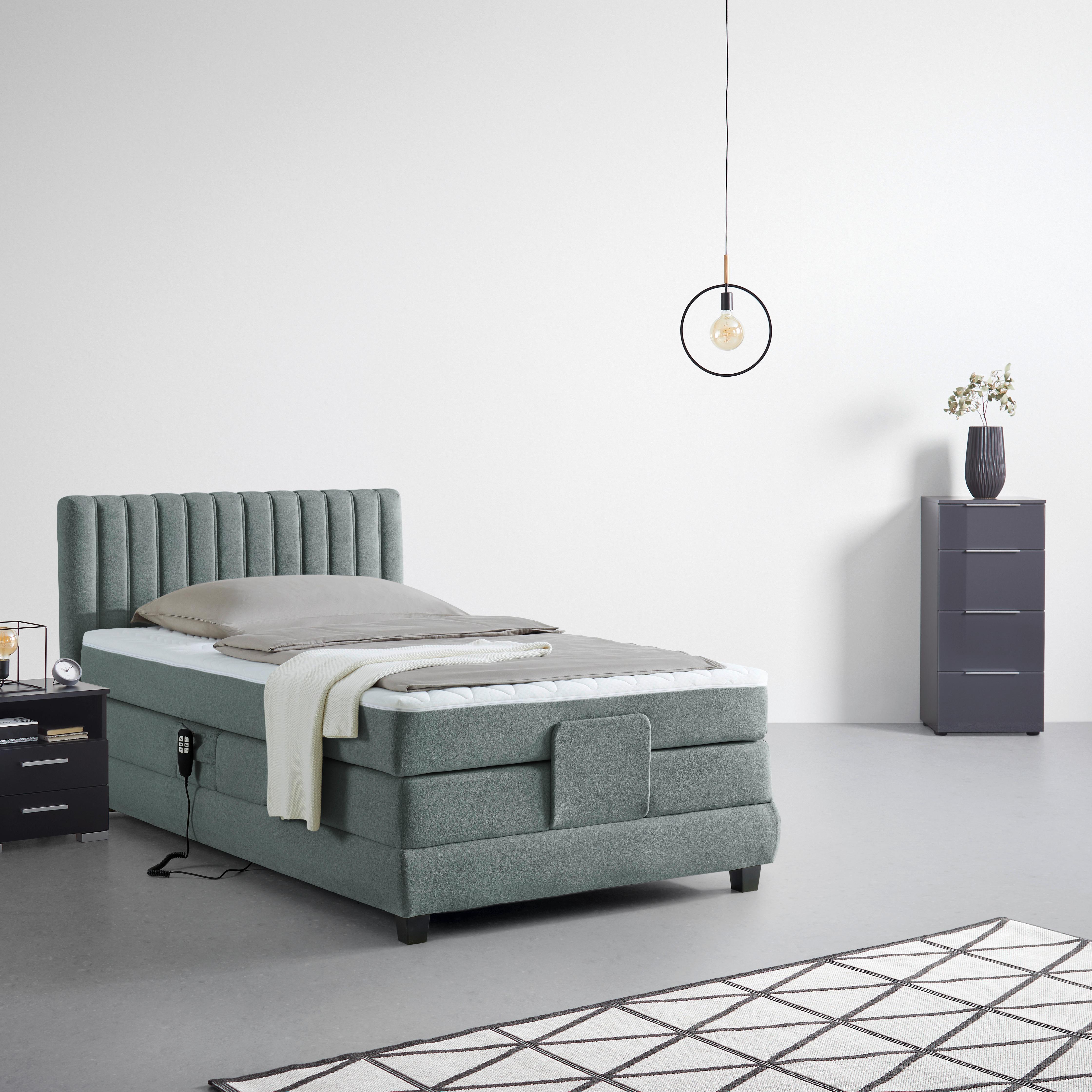 Boxspringbett Dixon Dunkelgrau ca. 100x200cm - Dunkelgrau/Schwarz, KONVENTIONELL, Holz/Holzwerkstoff (100/200cm) - Premium Living