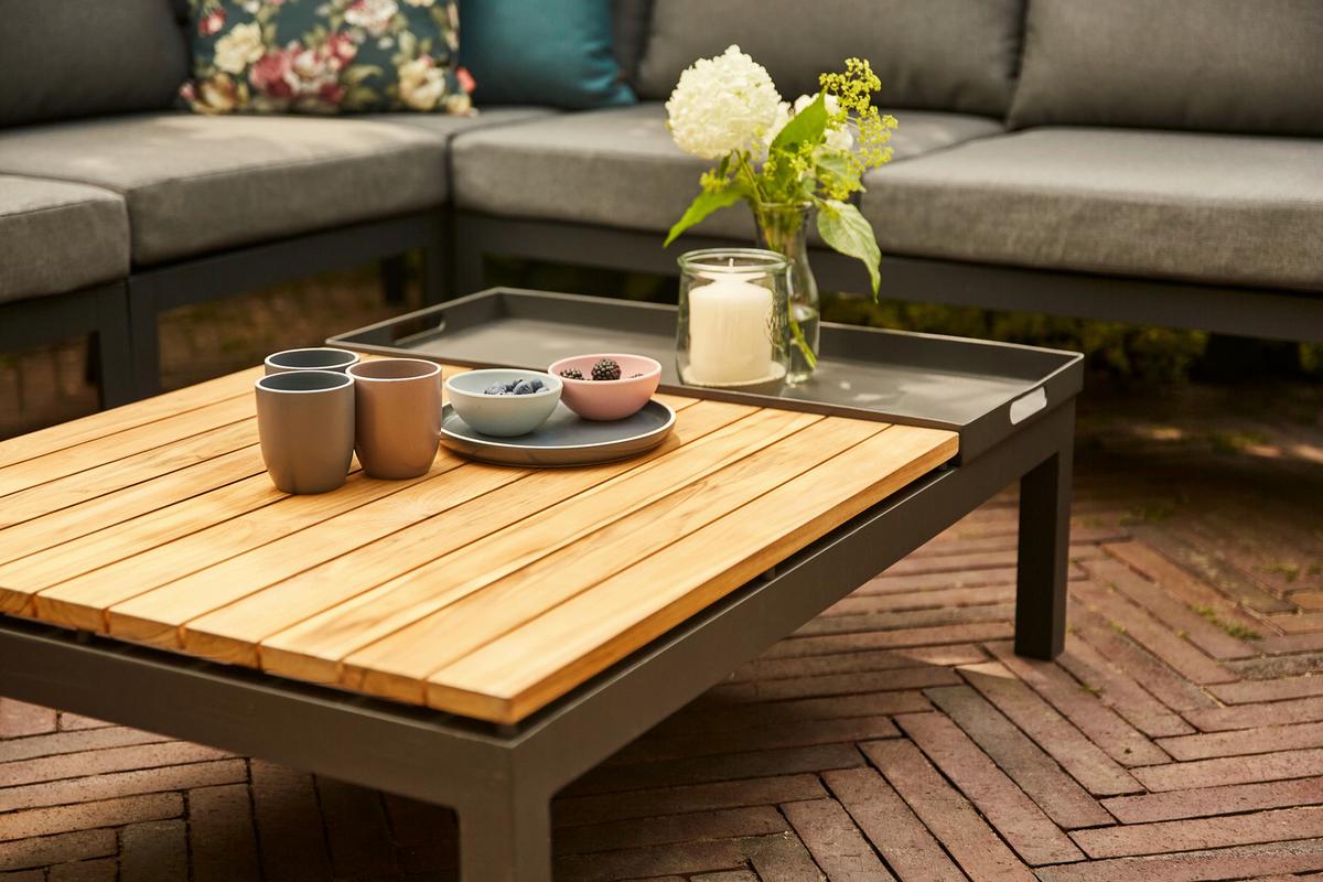 LOUNGETISCH M04118 - Anthrazit/Teakfarben, MODERN, Holz/Metall (102/70/27,5cm) - Siena Garden