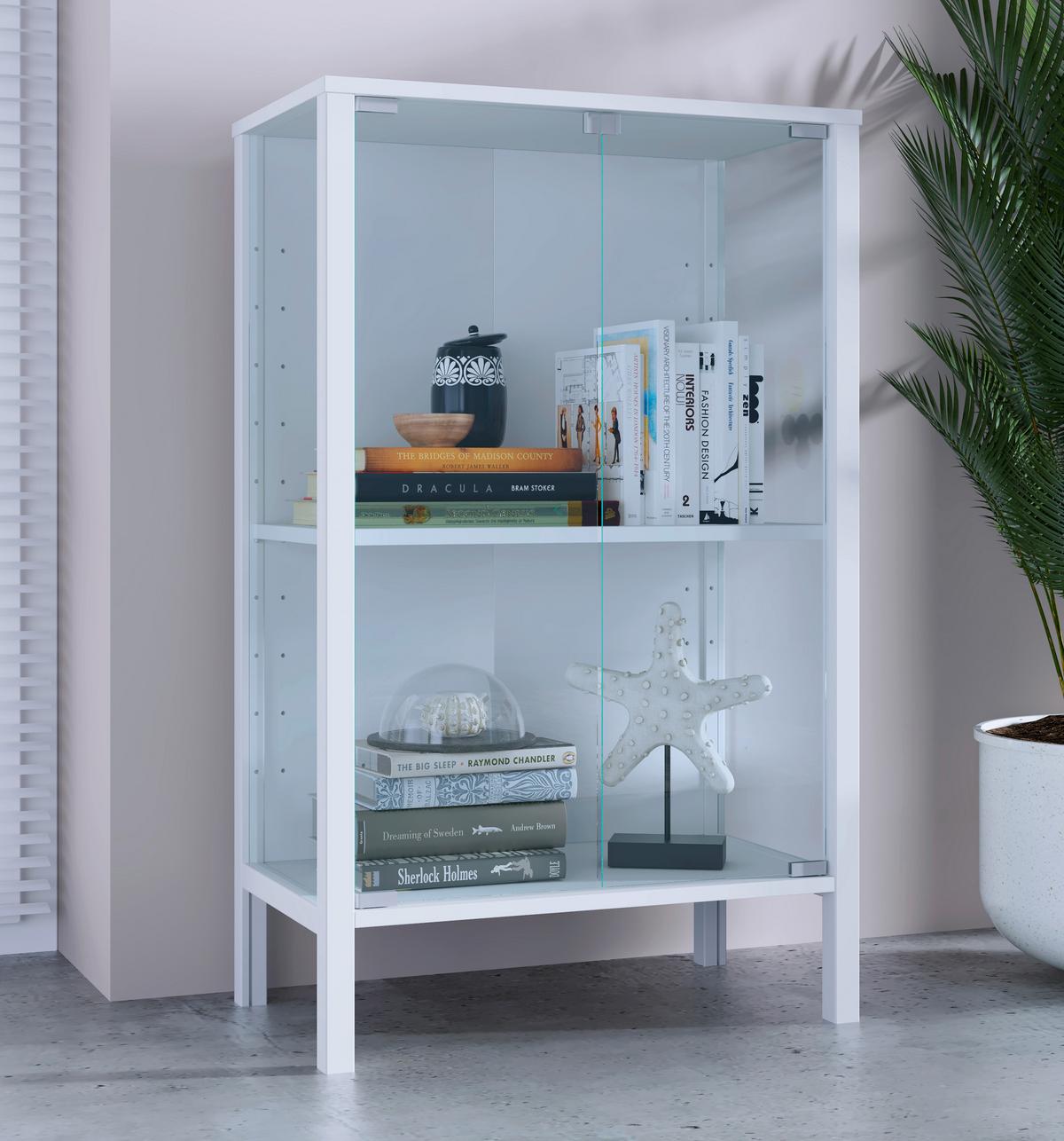Vitrine Jensol Weiß/Klar - Klar/Weiß, Design, Glas/Holzwerkstoff (60/80/35cm) - Livetastic