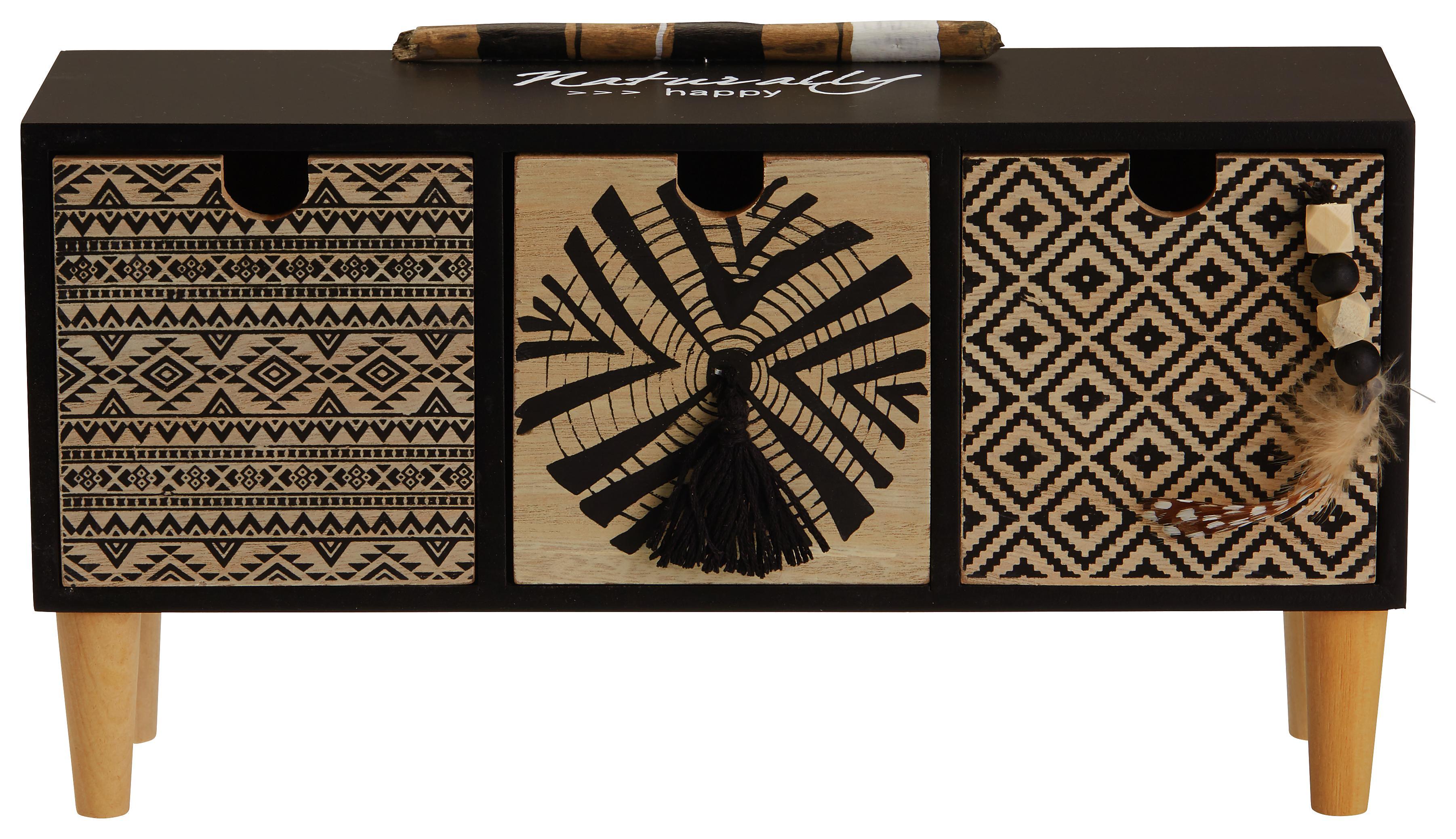 Dekokommode Pocahontas in Schwarz - Schwarz/Naturfarben, Holzwerkstoff (30/16/9cm)