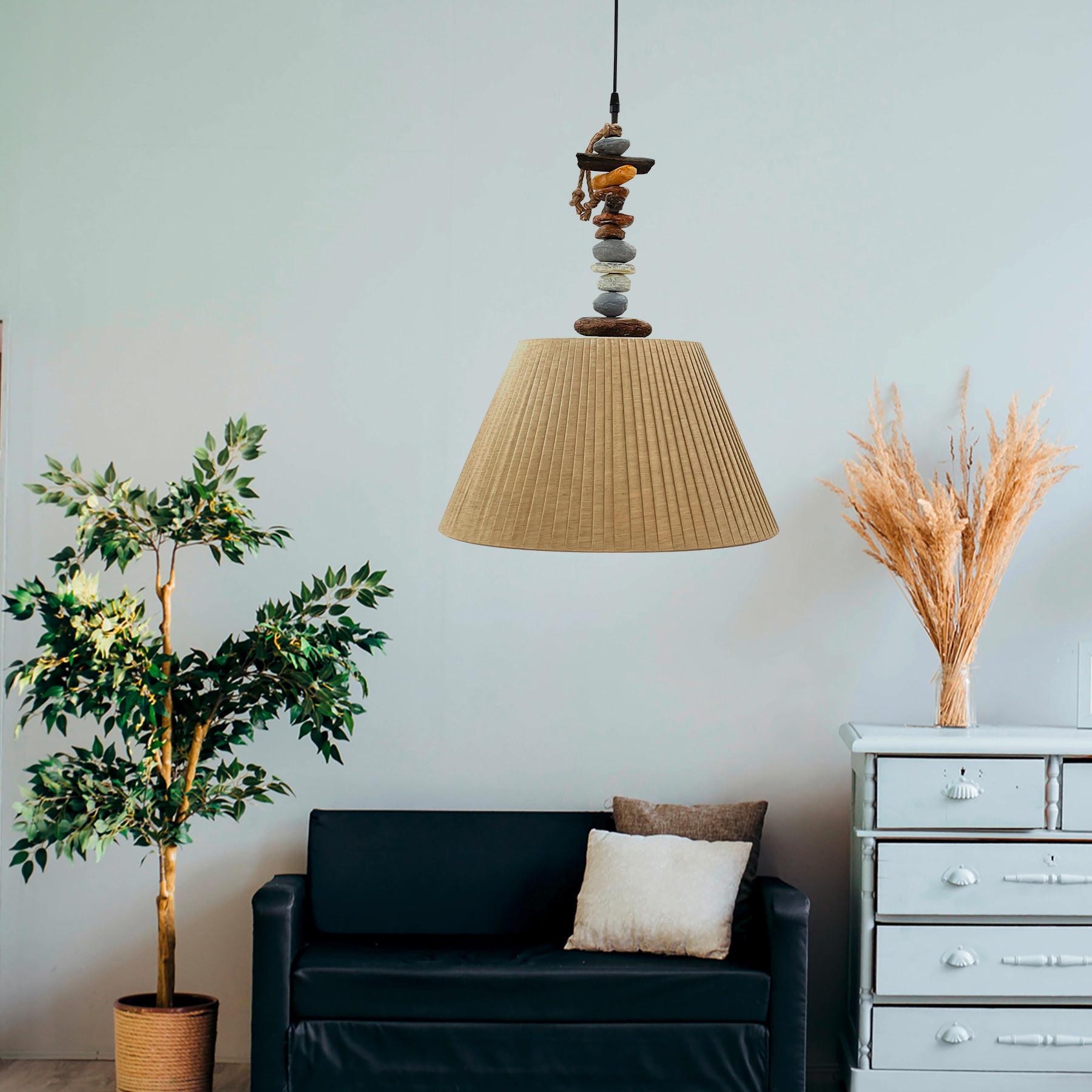 Pendelleuchte Stoney Weiß/Braun max. 22 Watt - Hellbraun/Dunkelbraun, KONVENTIONELL, Kunststoff/Textil (45/110cm)