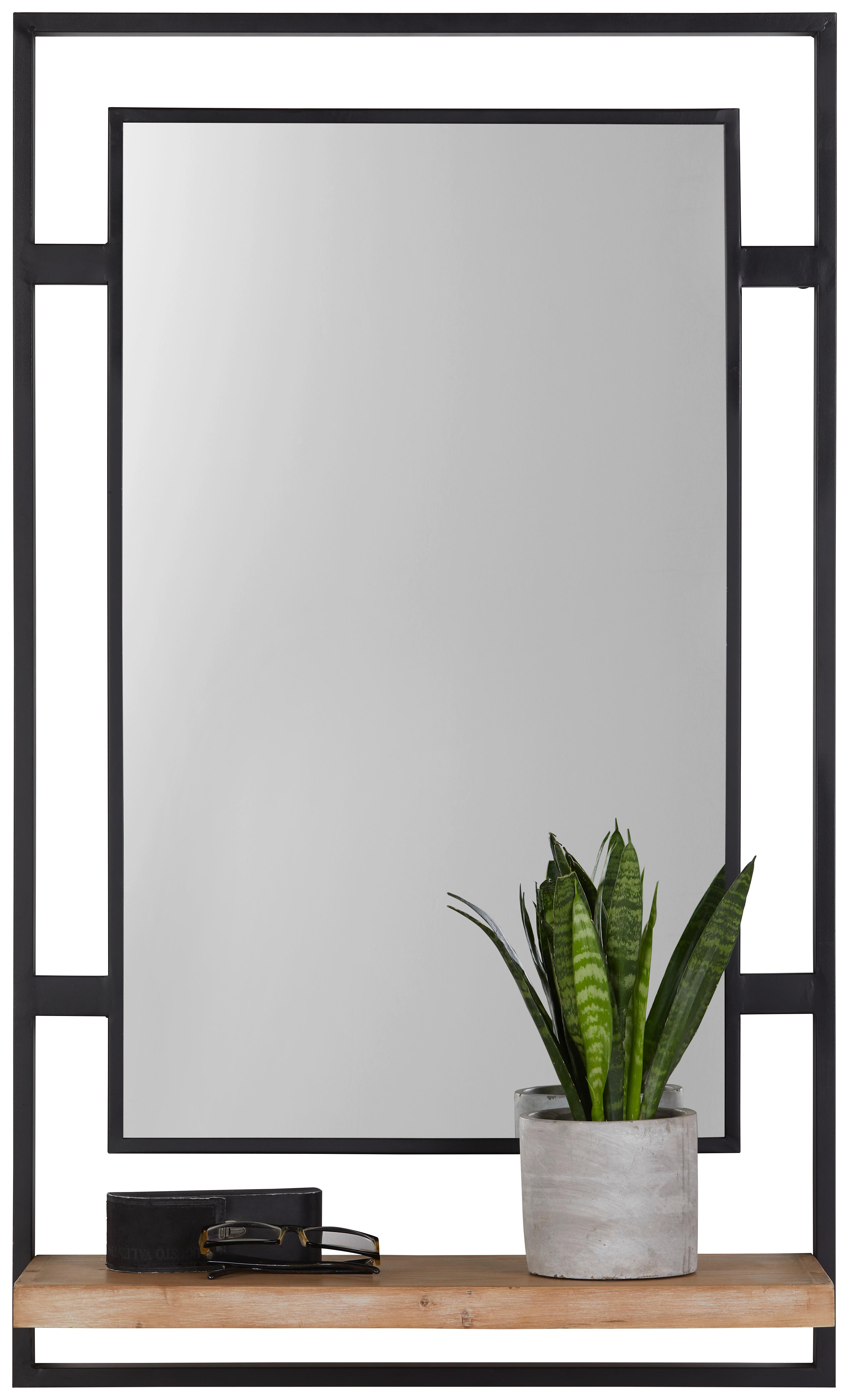 Wandspiegel aus Metall in Schwarz - Schwarz/Naturfarben, Lifestyle, Glas/Holz (60/100/22cm) - Premium Living