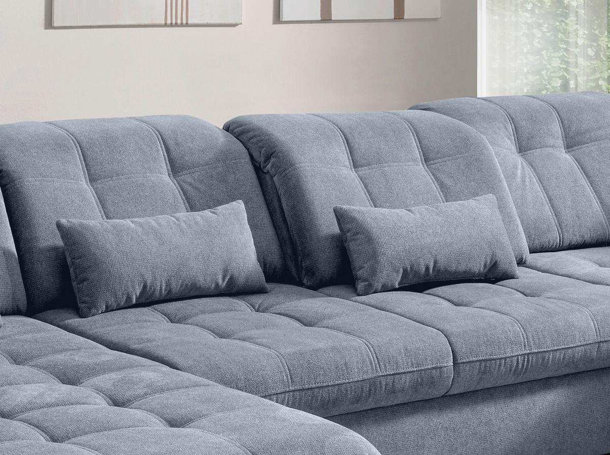 Wohnlandschaft Rigatti Hellblau Chenille m.Bettkasten - Schwarz/Hellblau, MODERN, Textil/Metall (184/387/252cm) - Livetastic