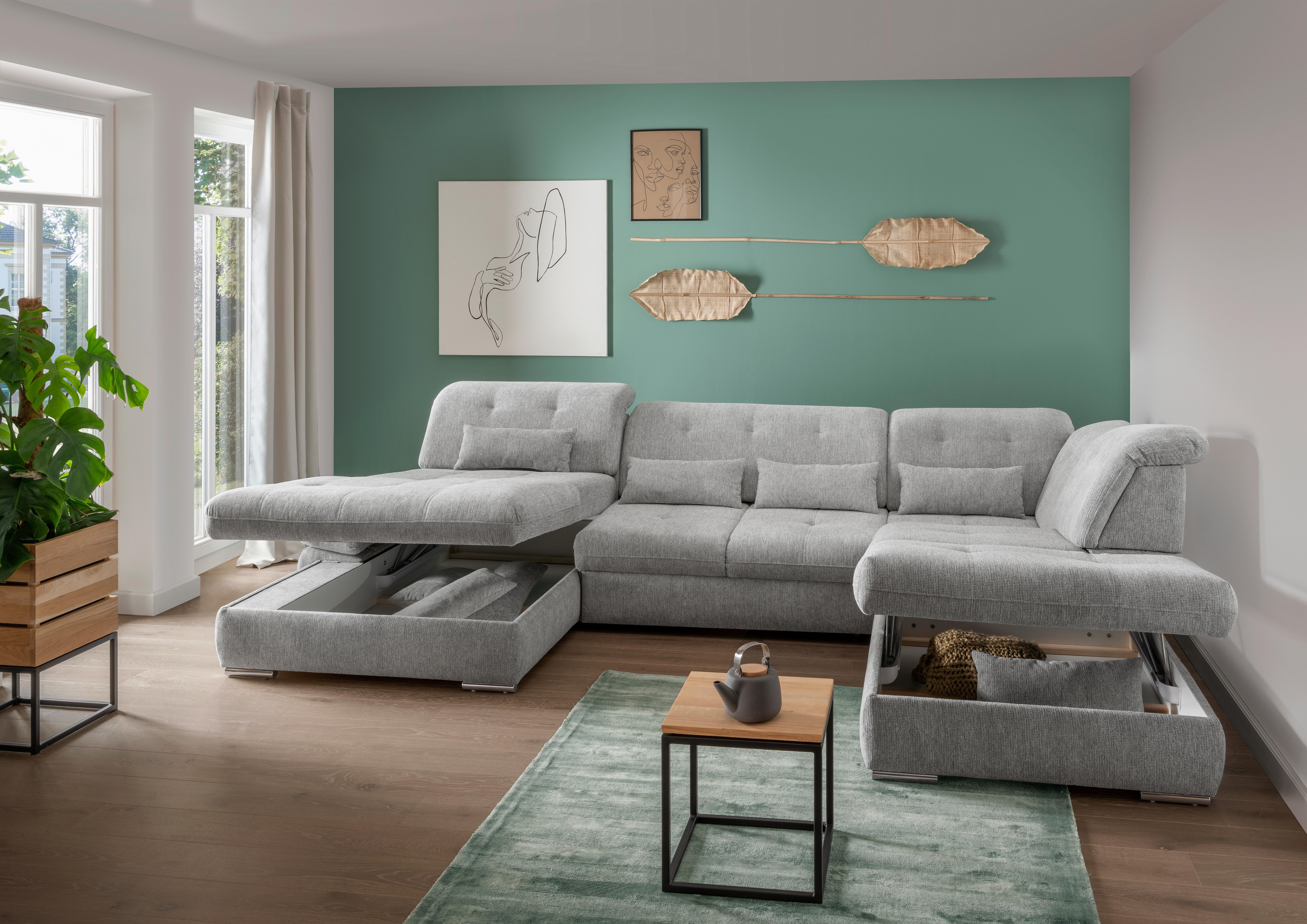 Wohnlandschaft Dalida Silberfarben Chenille - Chromfarben/Silberfarben, Design, Textil/Metall (195/376/254cm) - Livetastic