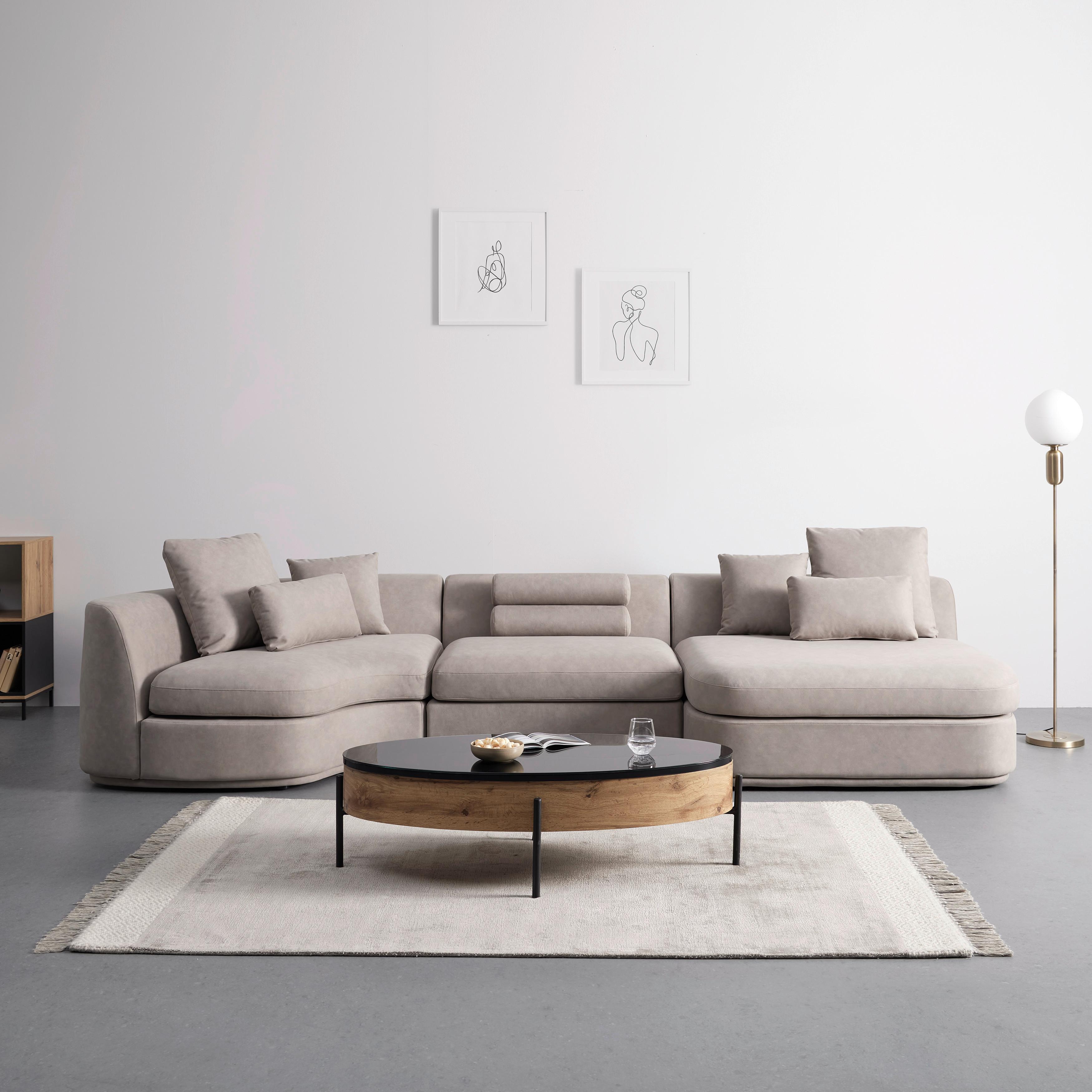 Wohnlandschaft Anna Beige Velours - Beige/Weiß, MODERN, Holz/Kunststoff (360/71/134cm) - Bessagi Home