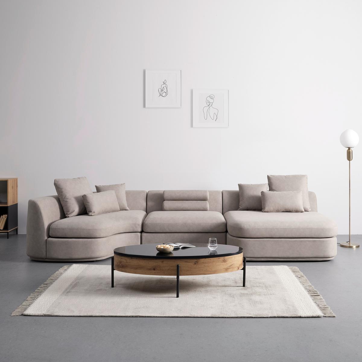 NAROŻNIK ANNA - beżowy/biały, Modern, tworzywo sztuczne/tkanina (360/71/134cm) - Bessagi Home