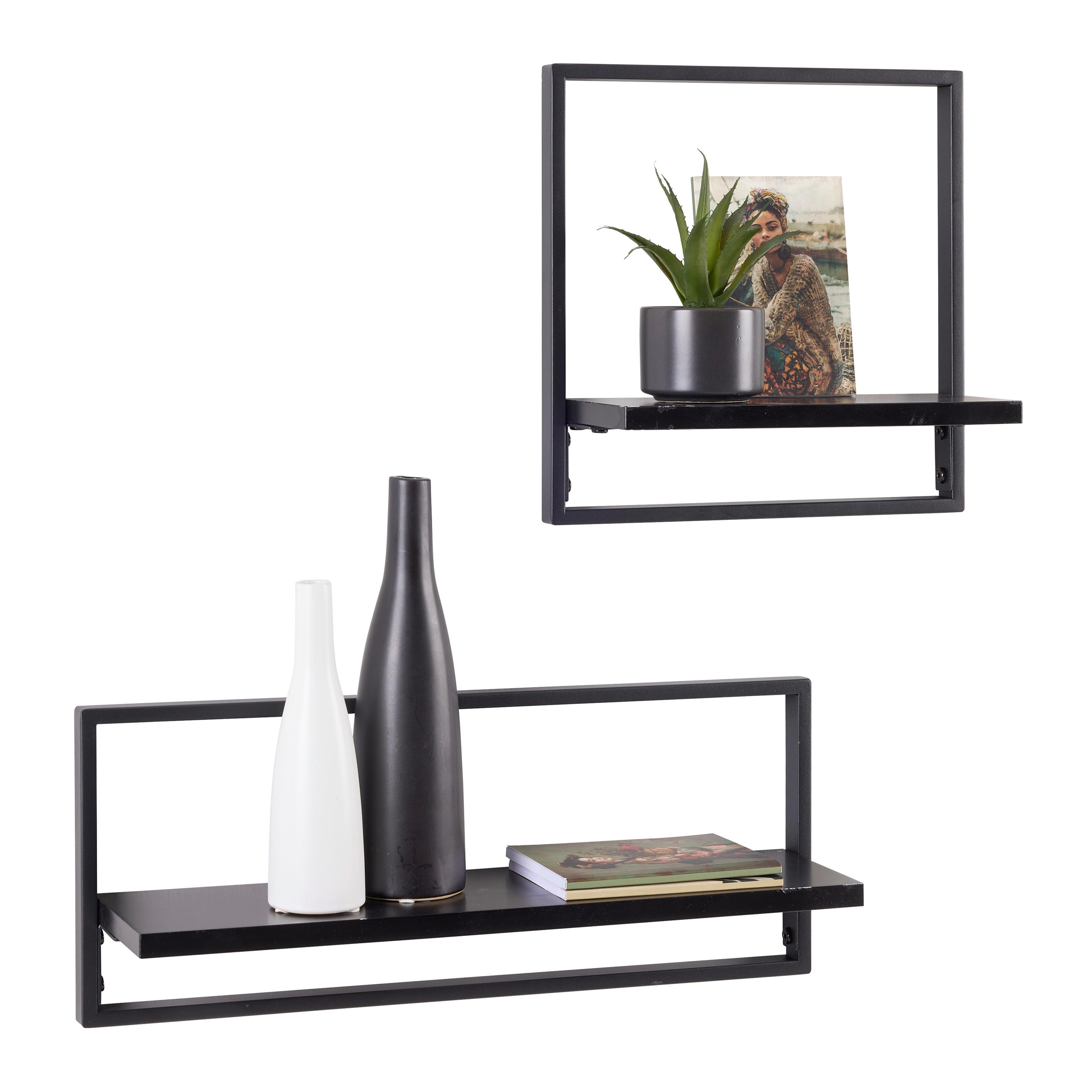 VÄGGHYLLPLAN SET ALFI -EXKLUSIV- -SB- - svart, Modern, metall/trämaterial (50/30/20/30/12/12cm) - Mömax