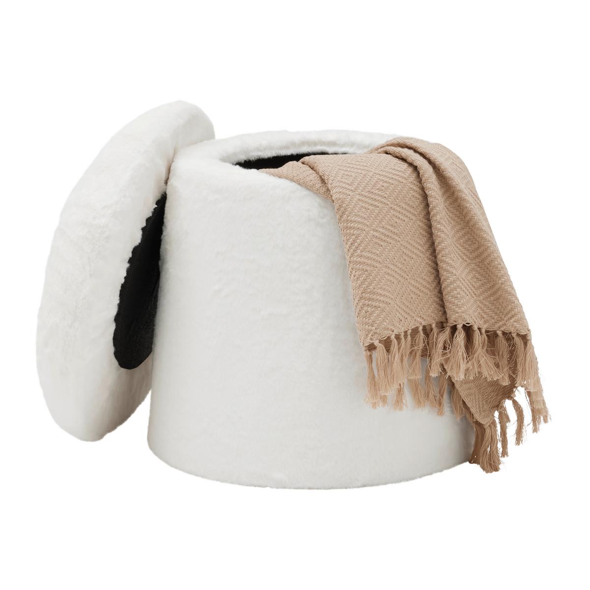 Hocker Fungi mit Stauraum Wollweiß Kunstfell - Beige/Creme, ROMANTIK / LANDHAUS, Holzwerkstoff/Textil (41/43/41cm) - Premium Living