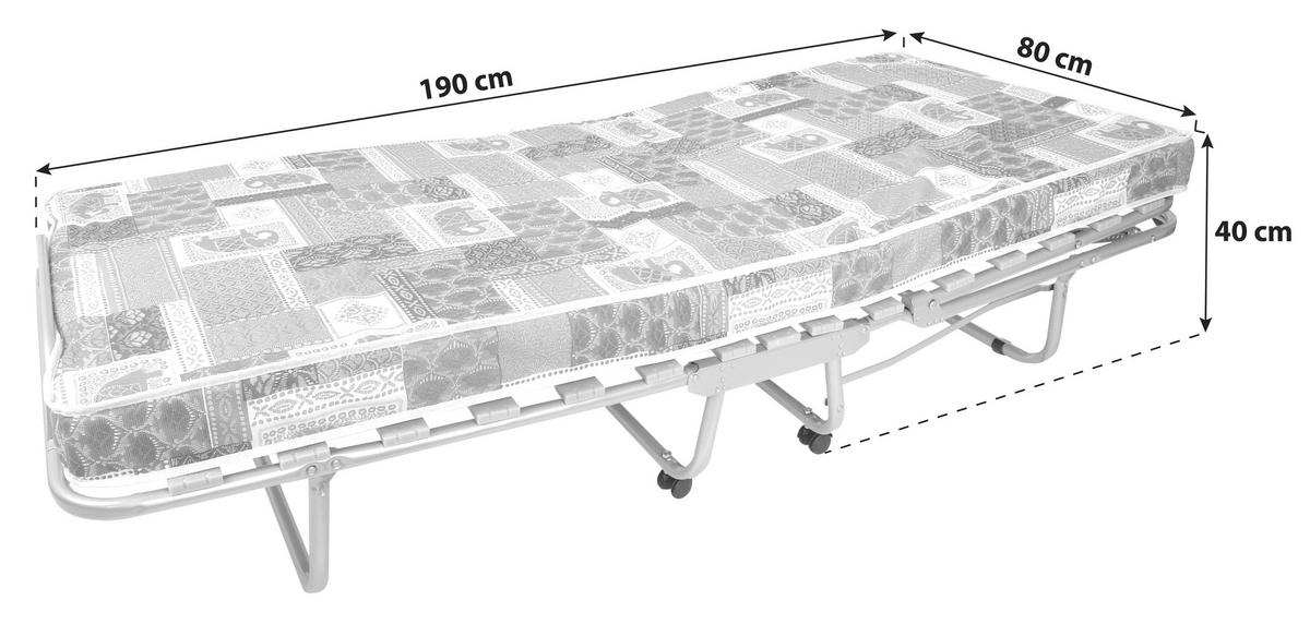Zložljiva Postelja Luxor, 80x190 - barve aluminija, Moderno, kovina (80/40/190cm)