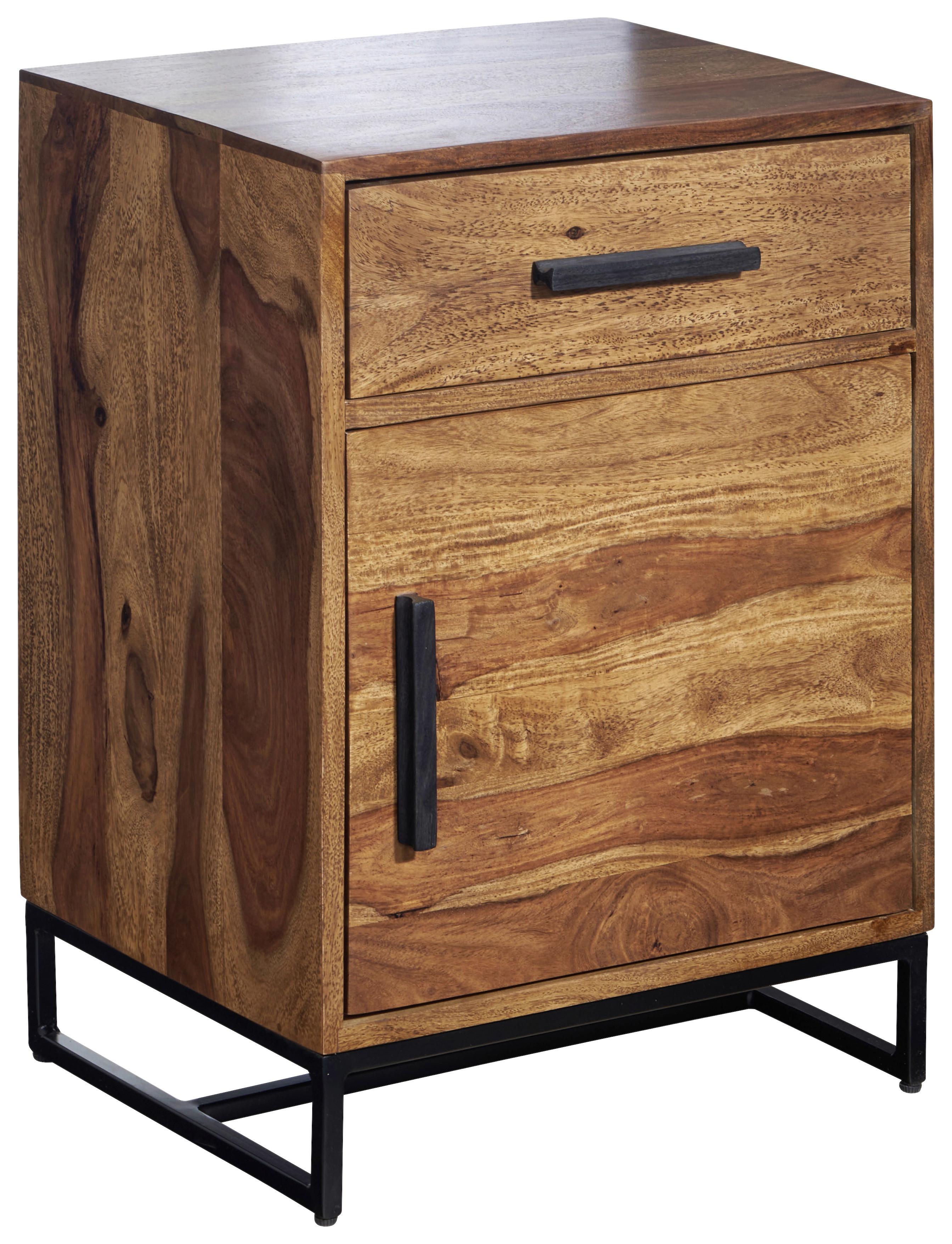 Majhna Nočna Omarica Wohnling, Masiven Les - črna/barve indijskega rožnega lesa, Design, kovina/les (45/65/35cm) - MID.YOU