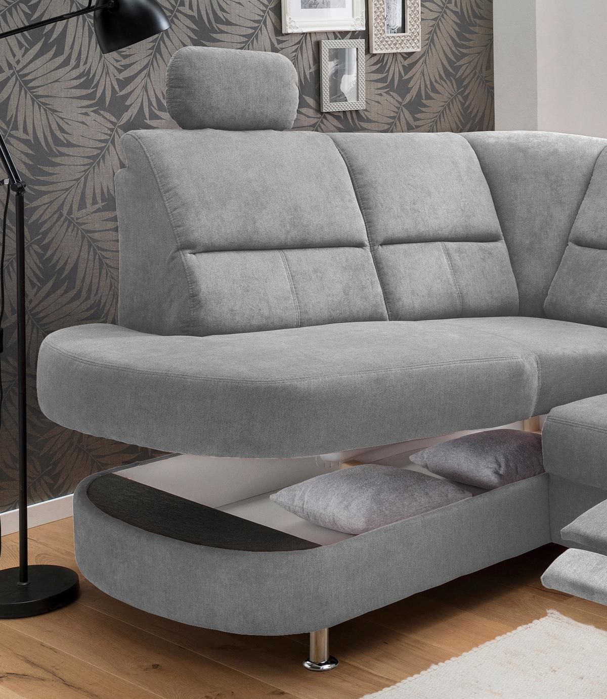 Wohnlandschaft Parole Grau Mikrofaser - Chromfarben/Grau, KONVENTIONELL, Textil/Metall (184/231cm) - Livetastic