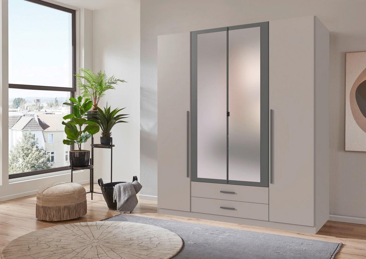 Drehtürenschrank Marburg Graphitfarben/Grau/Sahara - Graphitfarben/Eiche Artisan, KONVENTIONELL, Glas/Holzwerkstoff (180/199/58cm) - Mömax