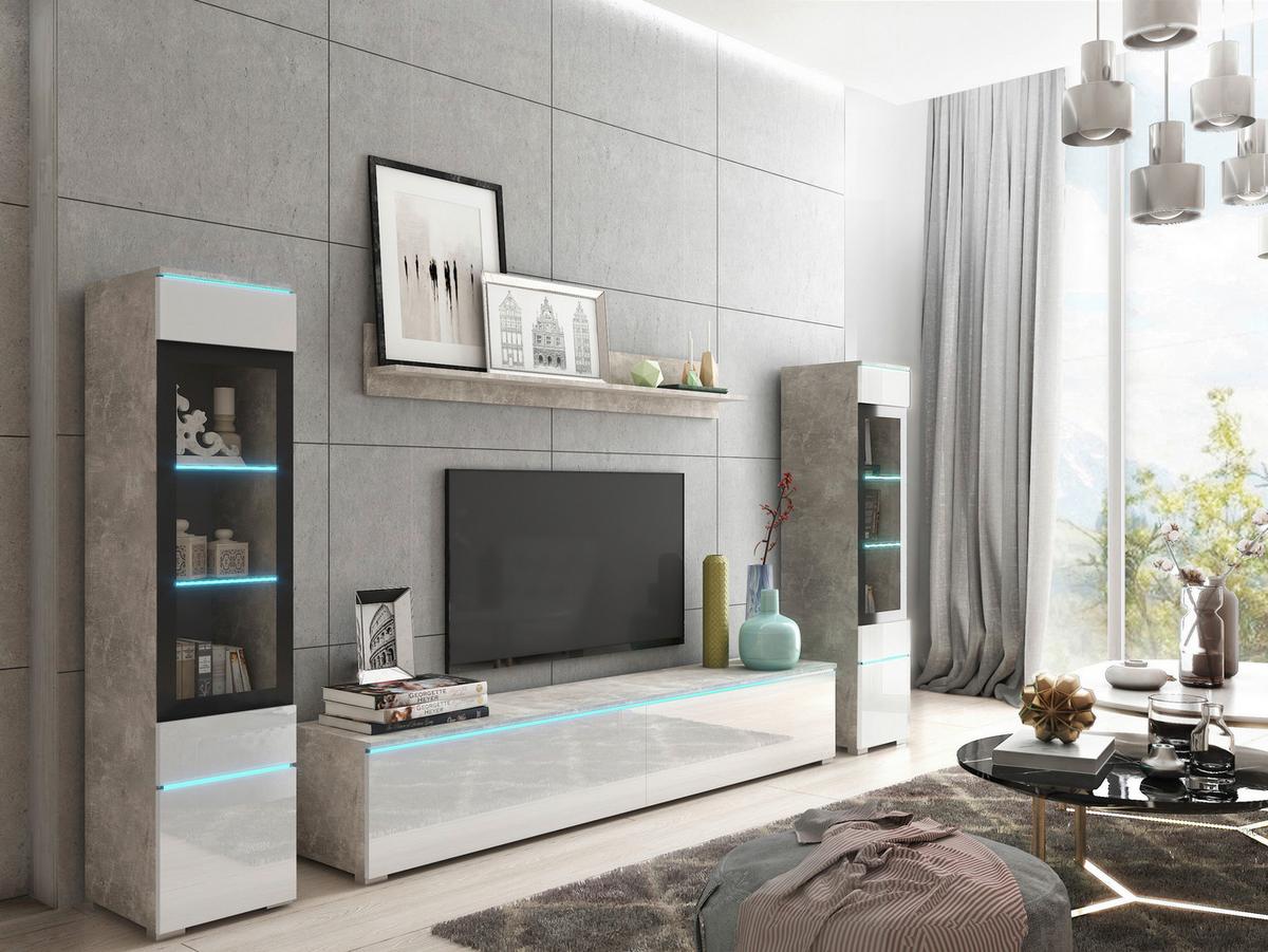 Dnevni Regal Vera, Bela, Siva, 4-Delno, Led - siva/bela, Trendi, umetna masa/steklo (240/130/33cm) - P & B