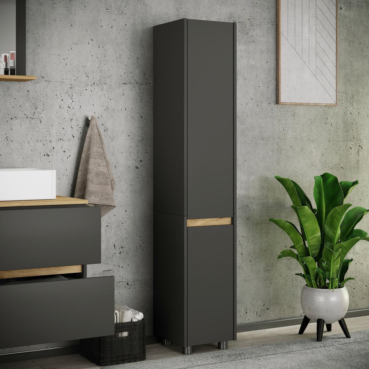 Hochschrank Cosila - Honigeiche/Weiss, Trend, Holzwerkstoff/Kunststoff (30/165/33cm) - MID.YOU