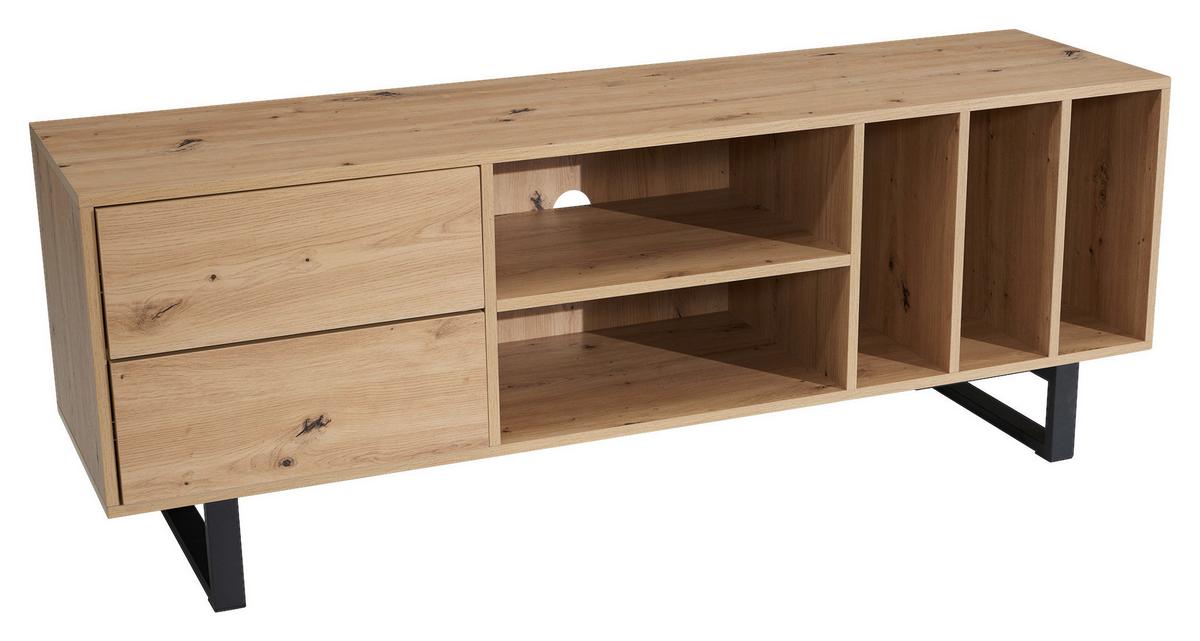 Nizka Omarica Wl6.813 - črna/barve hrasta, Design, kovina/leseni material (150/55/40cm) - Livetastic