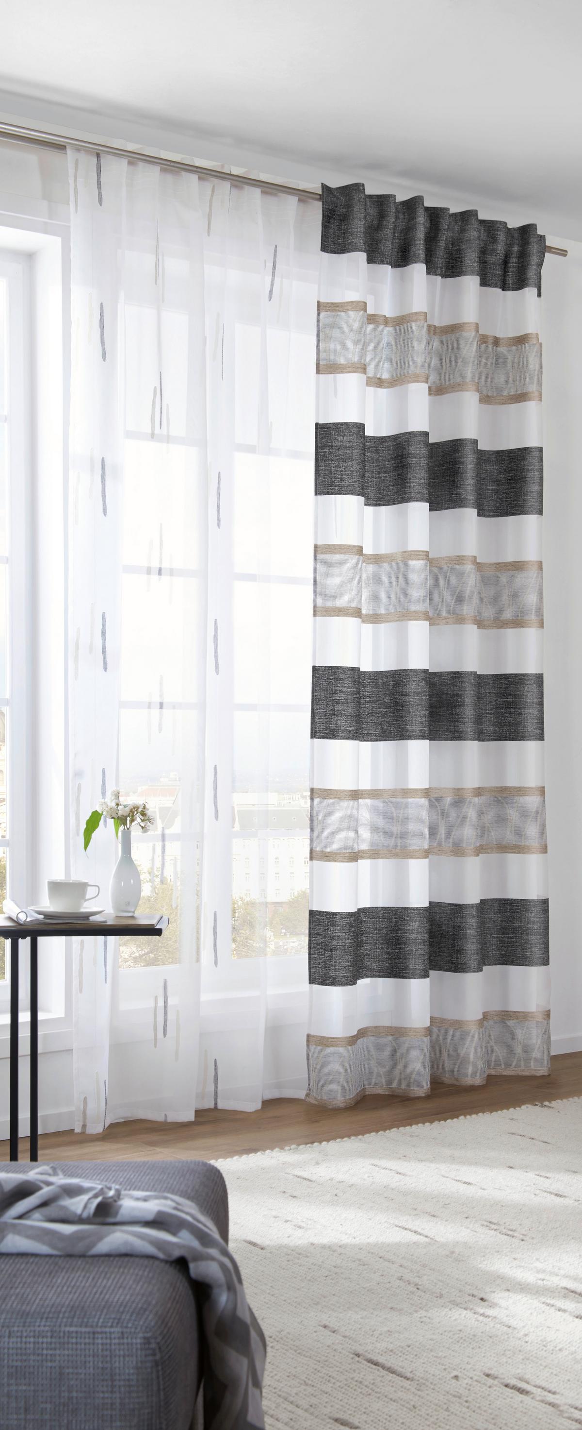 ZASŁONA GOTOWA MAURO - kremowy/czarny, Konventionell, tkanina (135/245cm) - Esposa