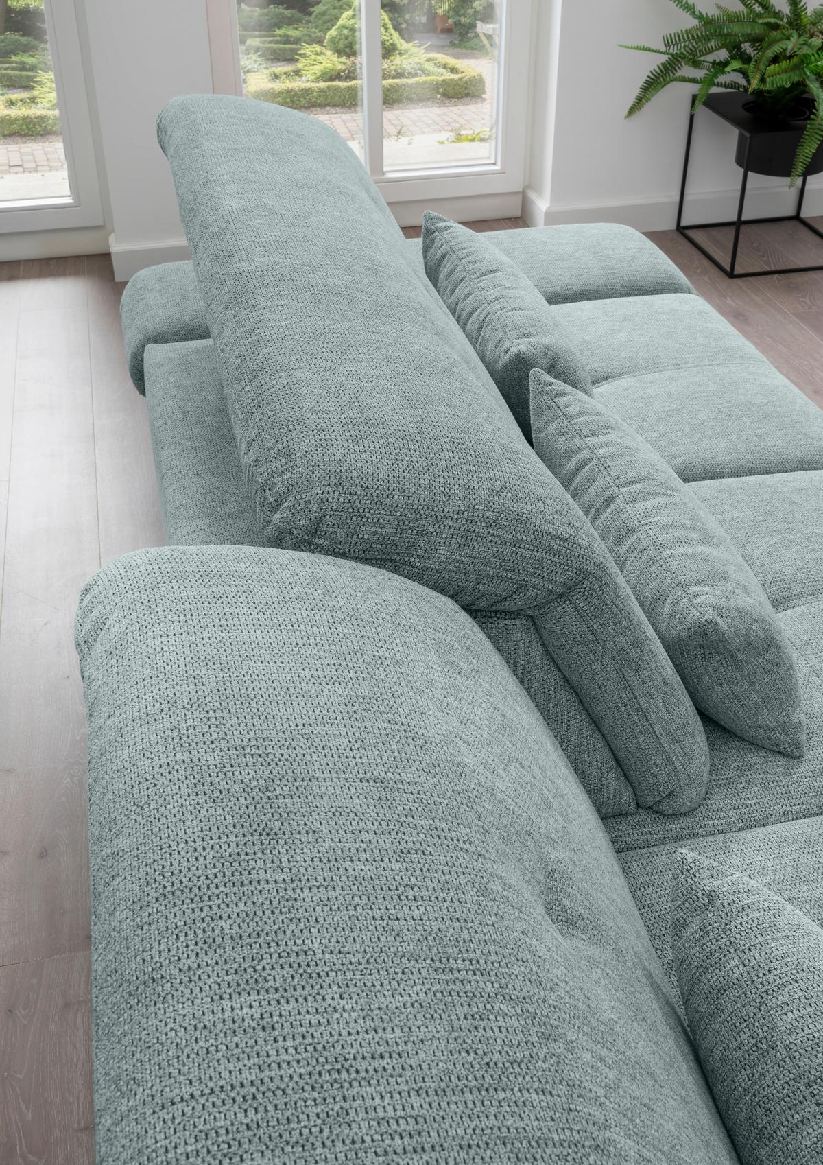 Ecksofa Dalida Mintgrün Chenille mit Bettkasten - Chromfarben/Mintgrün, Design, Textil/Metall (254/280cm) - Livetastic