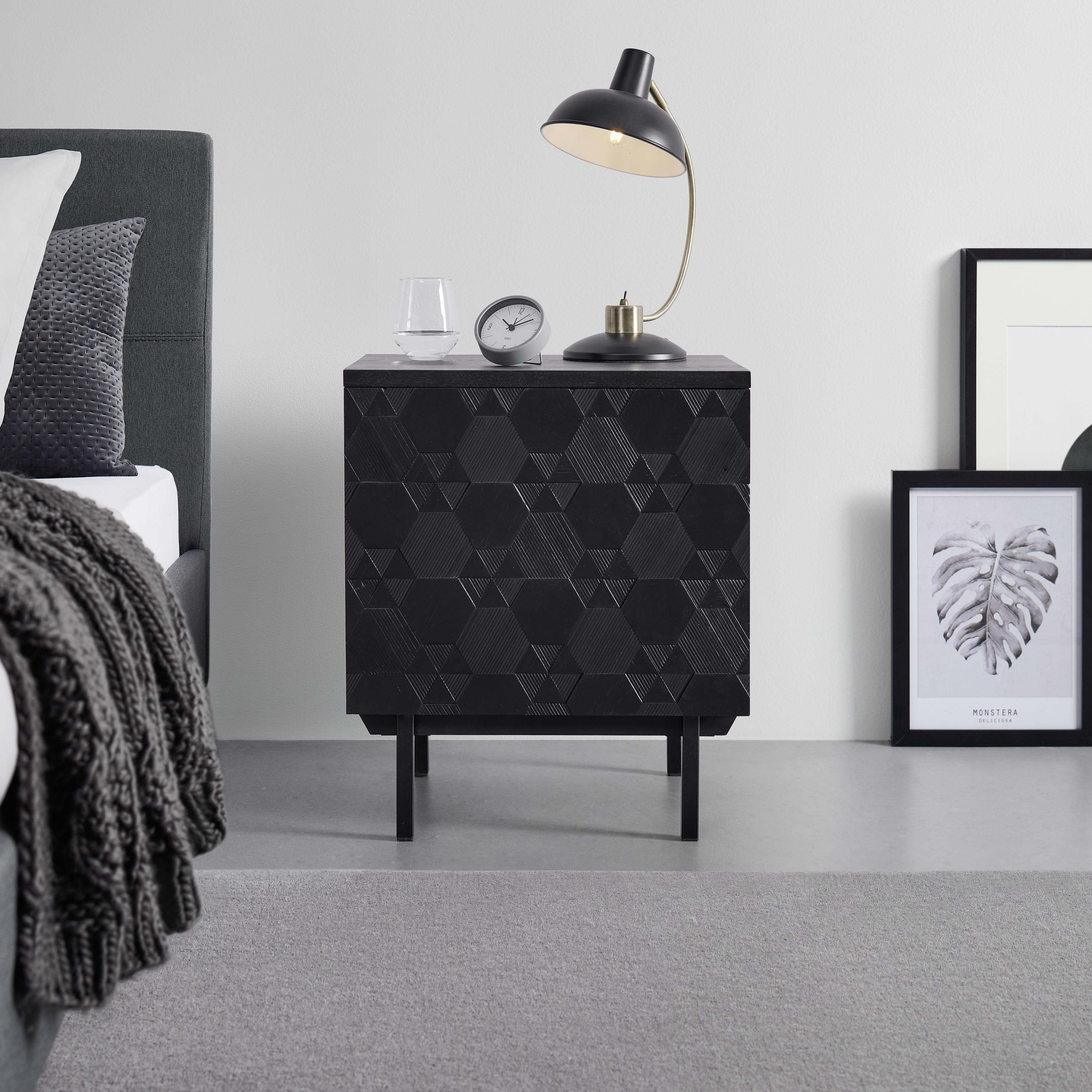 Nachtkästchen Holz "Roma", aus Esche & Kiefer, furniert - Schwarz, MODERN, Holz/Metall (48/56/38cm) - Bessagi Home