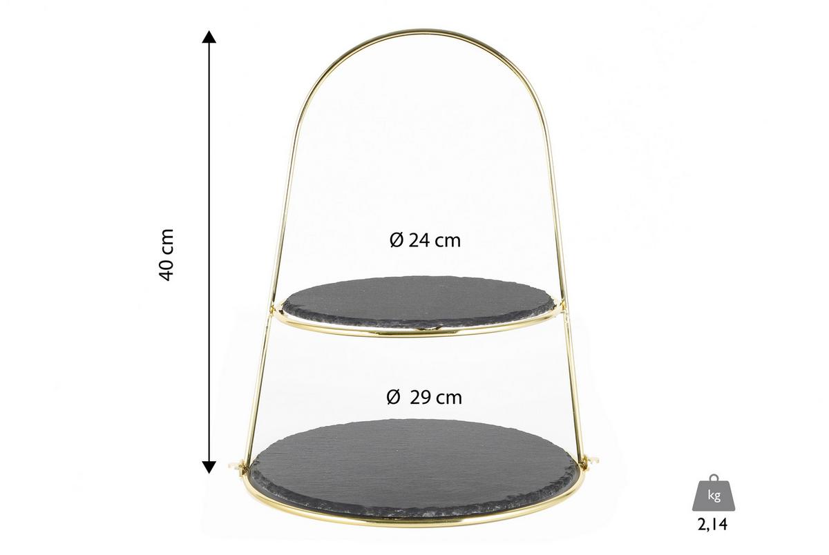 Suport brioșe 2 etaje - auriu, Basics, metal/piatră (24/29/40cm) - Echtwerk